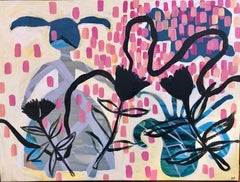Summer Walk, Melanie Yazzie painting, rabbit flowers pink blue black yellow