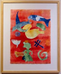 Carry It Forward, Melanie Yazzie Navajo monotype red blue green fish dragonfly