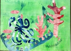 Out of Space and Place, Melanie Yazzie, green, octopus, monotype, Navajo