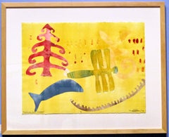 Sitting Out There, Melanie Yazzie Navajo printmaker monotype yellow dragonfly