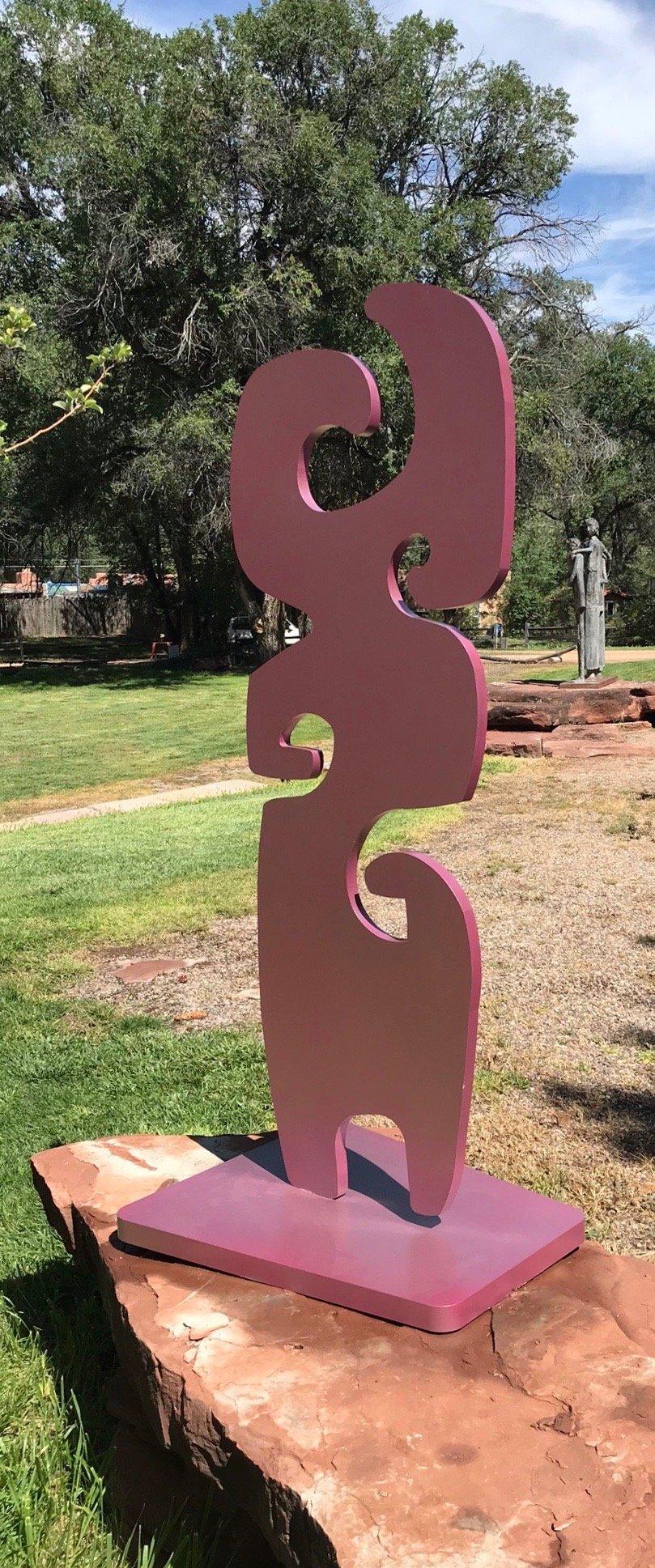 Grandmother, raspberry color, Melanie Yazzie sculpture abstract metal outdoor For Sale 1
