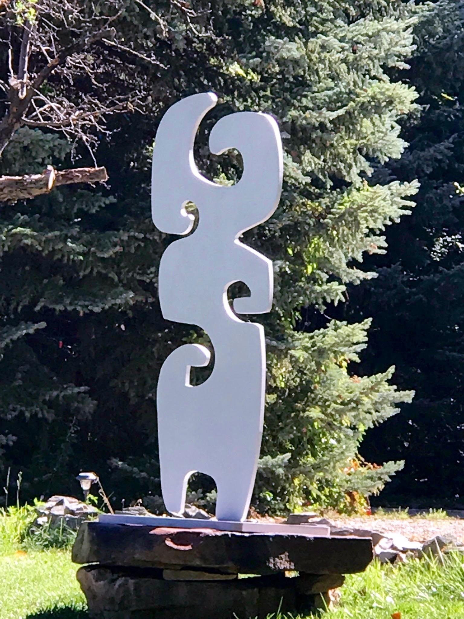 Grandmother, silver totem abstract sculpture Navajo contemporary,indoor, outdoor limited edition of 8  
Base measures 1.5