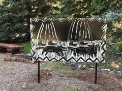 They Walk Together, Melanie Yazzie flat panel sculpture women dogs silver black