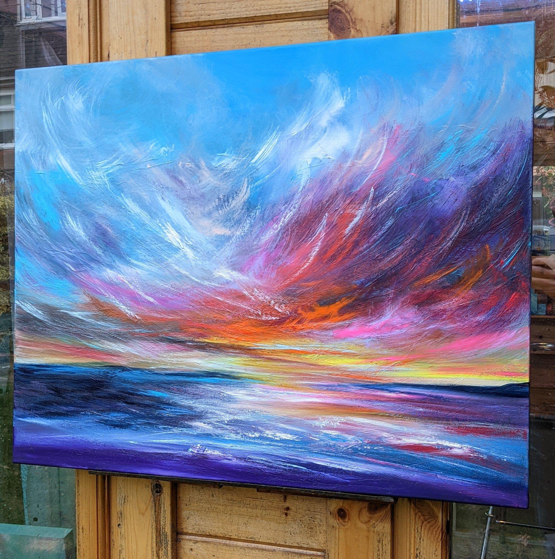 Un dipinto ricco, potente e vivido con un cielo dalle tonalità vibranti. Emotivo ed energico, dipinto con passione e umore.    Questo pezzo utilizza una serie di splendidi colori brillanti con un pizzico di iridescenza che lo fa sembrare vivo. 