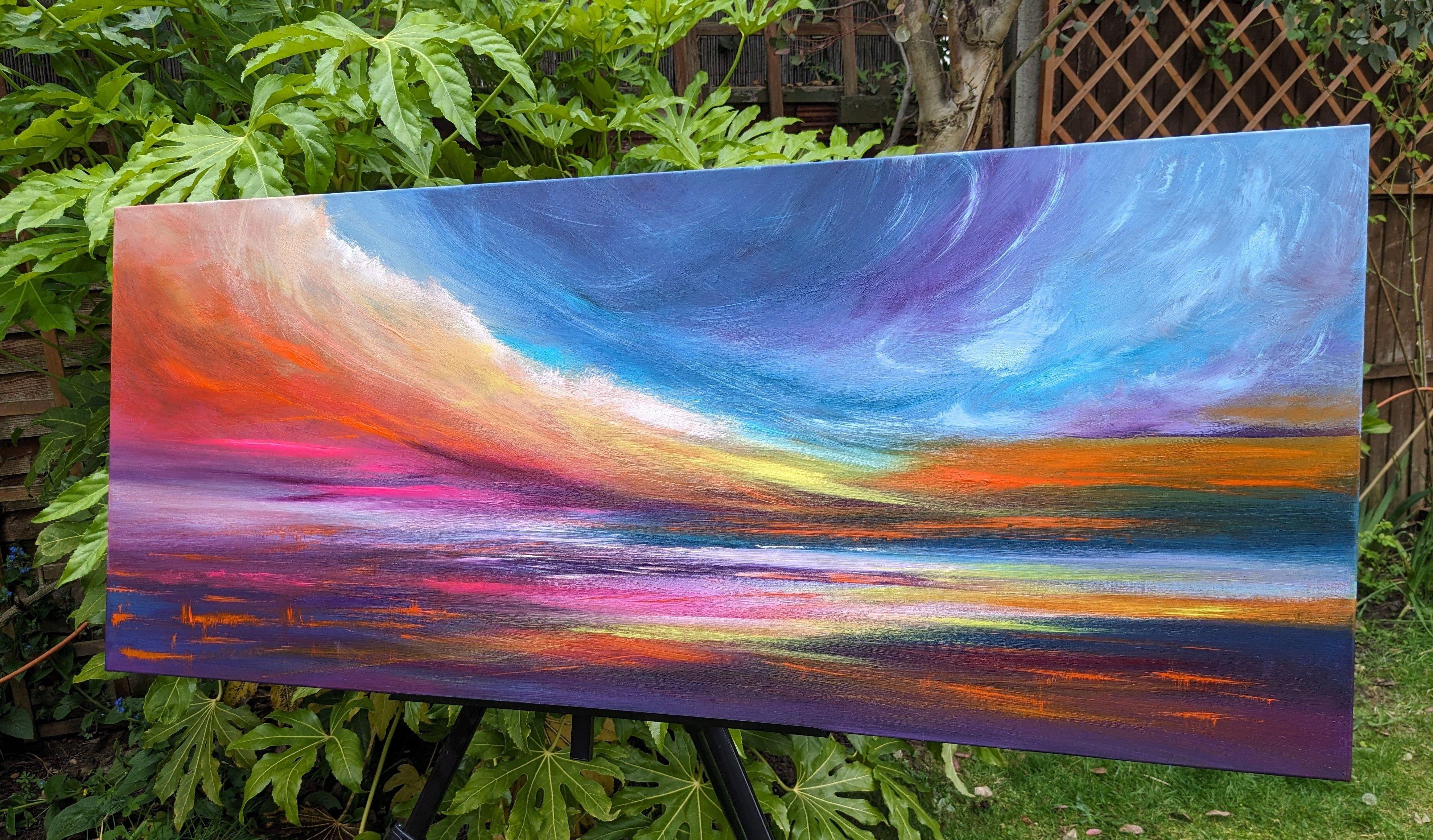 El uso de la Luz y la Oscuridad, y el contraste de colores para reflejar la emoción es mi forma favorita, o la única, de pintar.    Esta pieza representa la fusión entre los dos sentimientos distintos. Pueden estar muy separados, pero ser tan