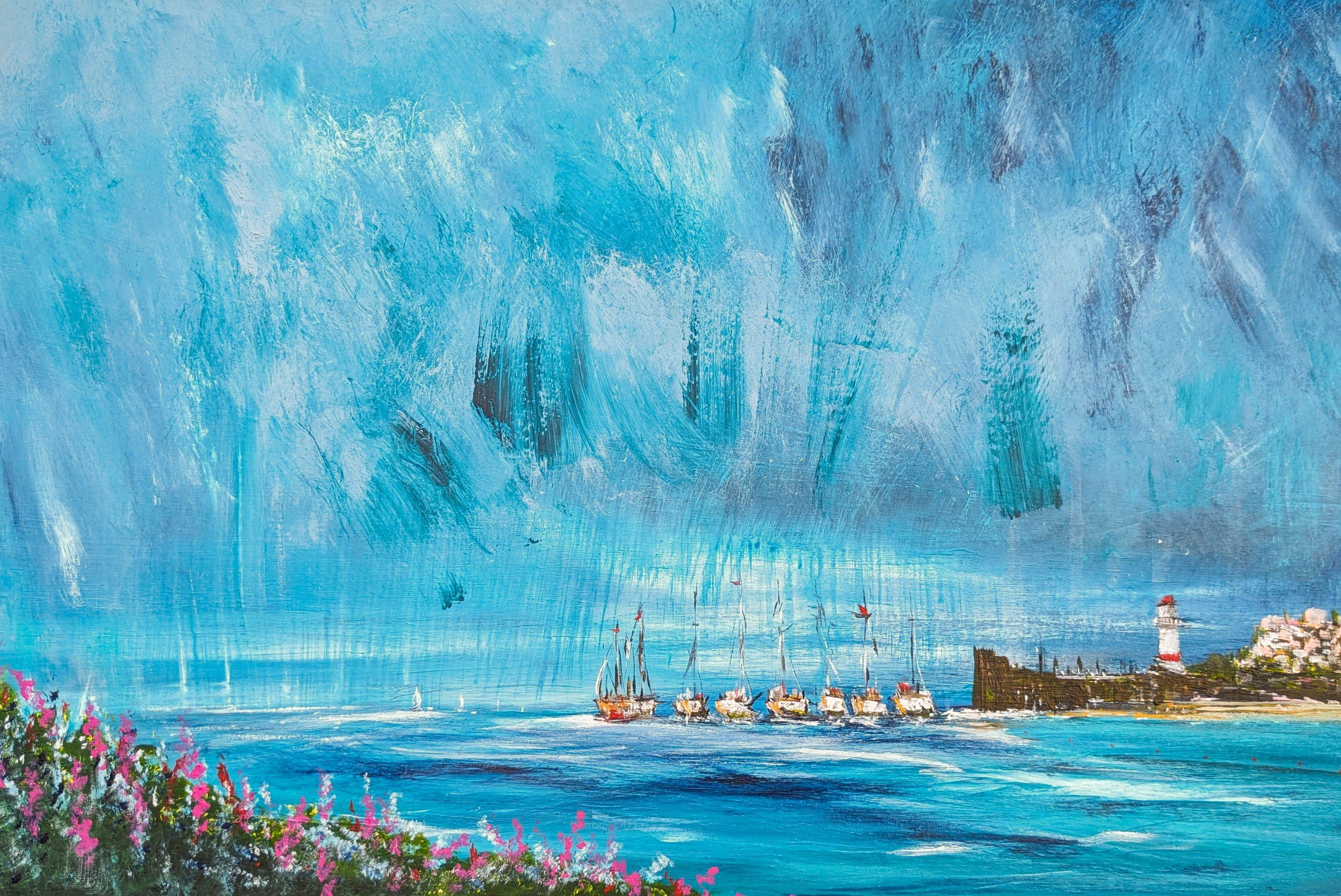 Viste del porto, Pittura, Acrilico su tela - Painting di Melanie Graham