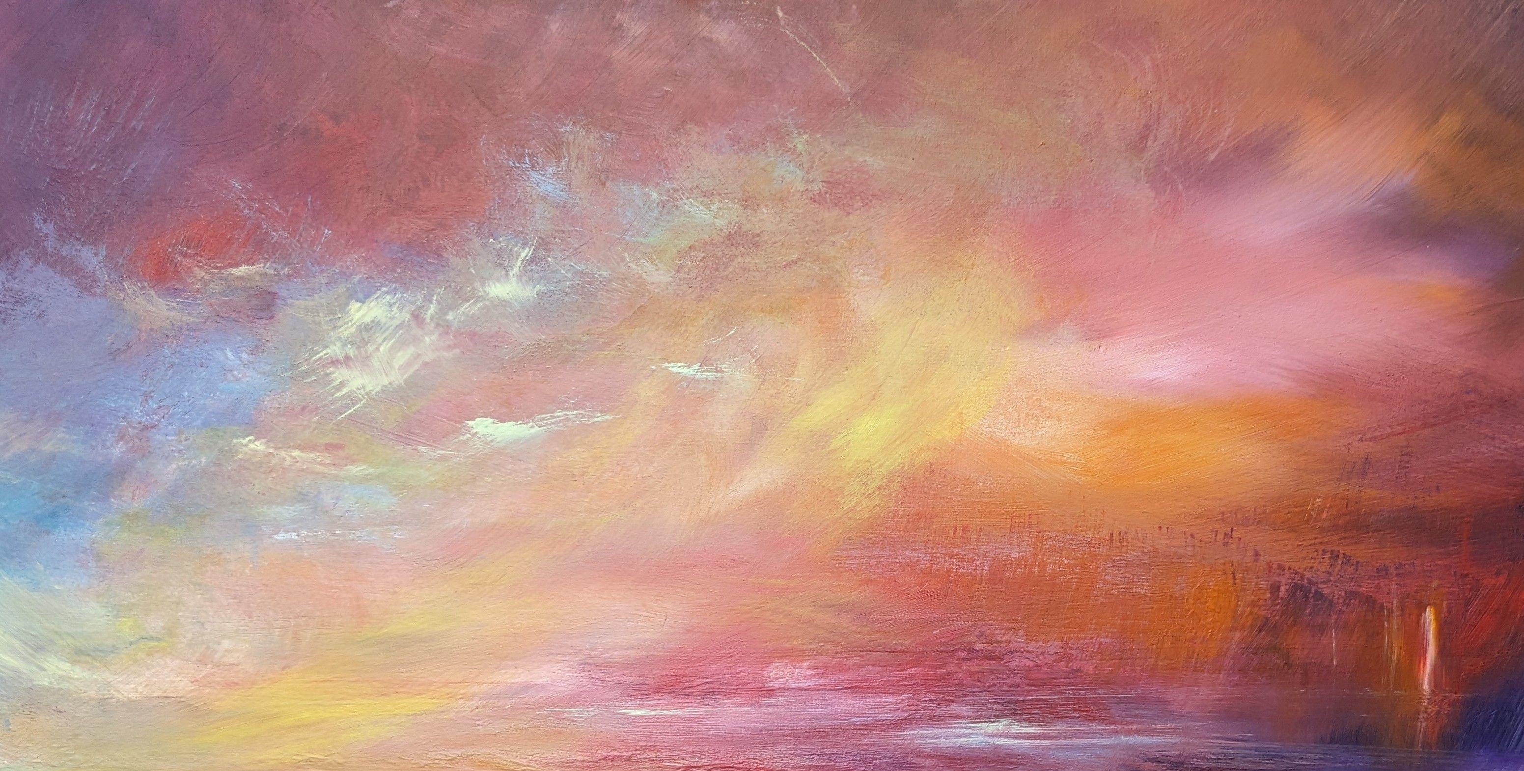 Uno straordinario studio della luce all'orizzonte.    La cosa che preferisco dipingere, il mare e il cielo ???? Questo pezzo è intenso e vibrante e dipingerlo è stato per me un vero santuario emotivo.    Questo quadro è realizzato su tela di cotone