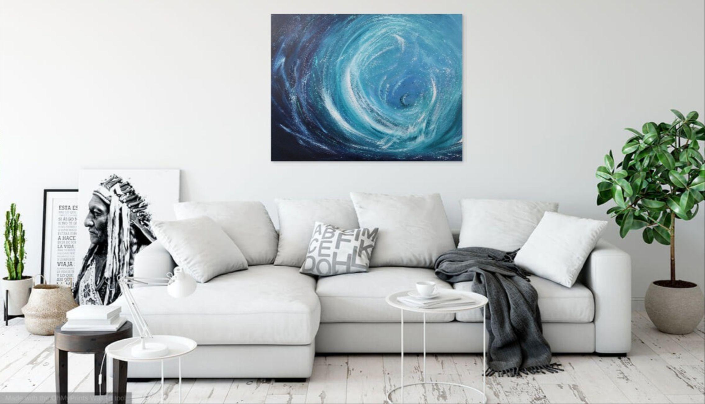 A stunning force of nature, inspiring and mesmerising for any wall. This is large format, inspirational, full of movement, energy, intensity and emotion. Whoever decides to purchase this is purchasing pure emotion on canvas. With the gorgeous teal,