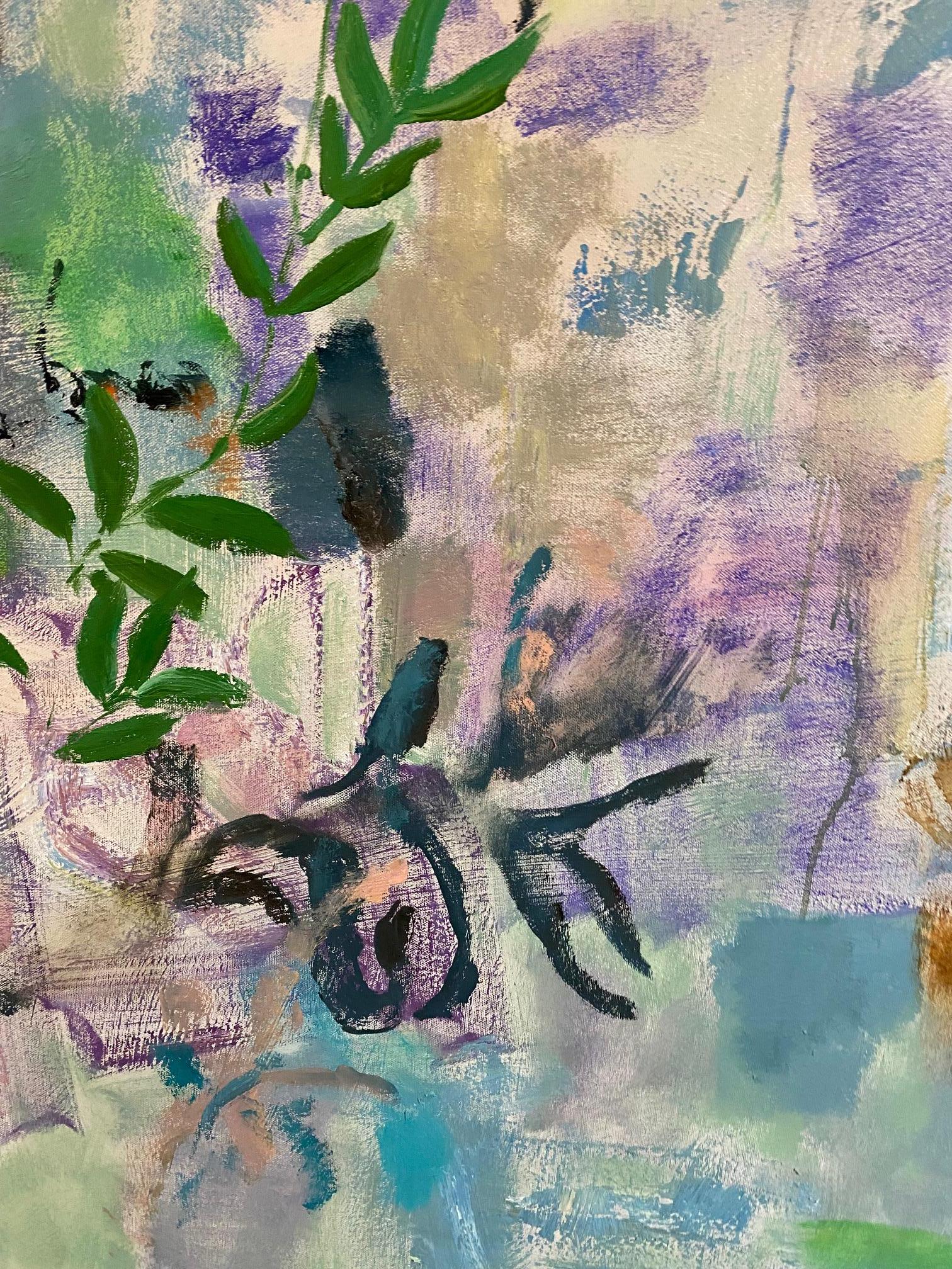 Tutti i verdi di giugno - Farfalla botanica astratta blu lilla & verde, 2021 in vendita 5
