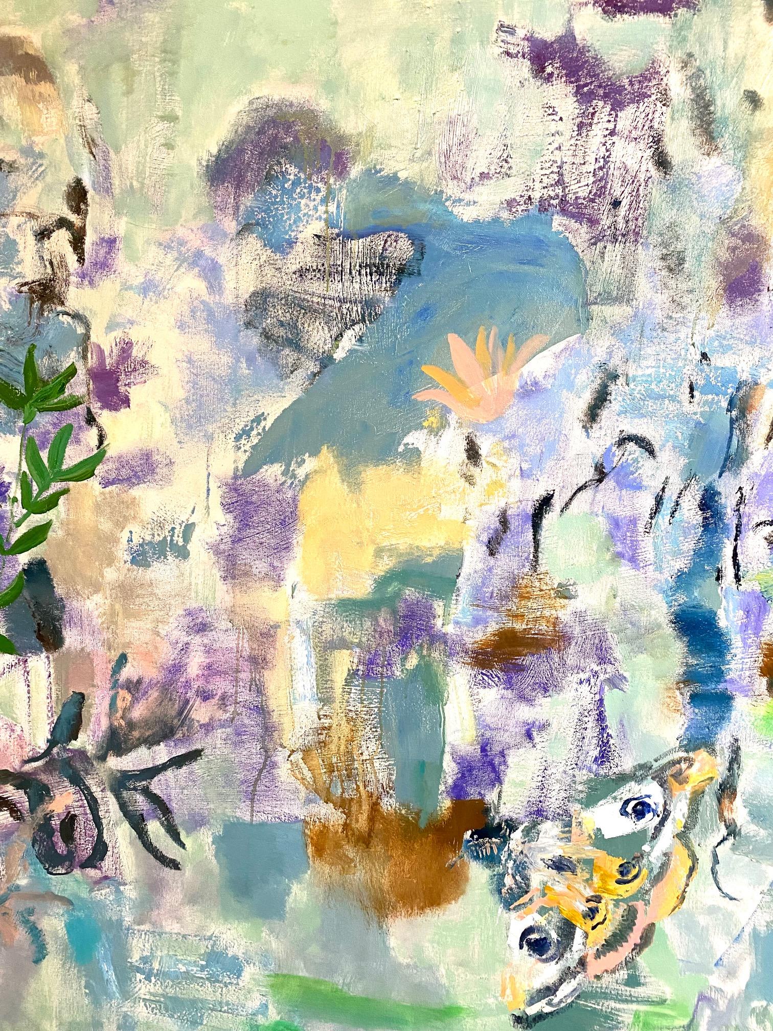 Tutti i verdi di giugno - Farfalla botanica astratta blu lilla & verde, 2021 in vendita 2