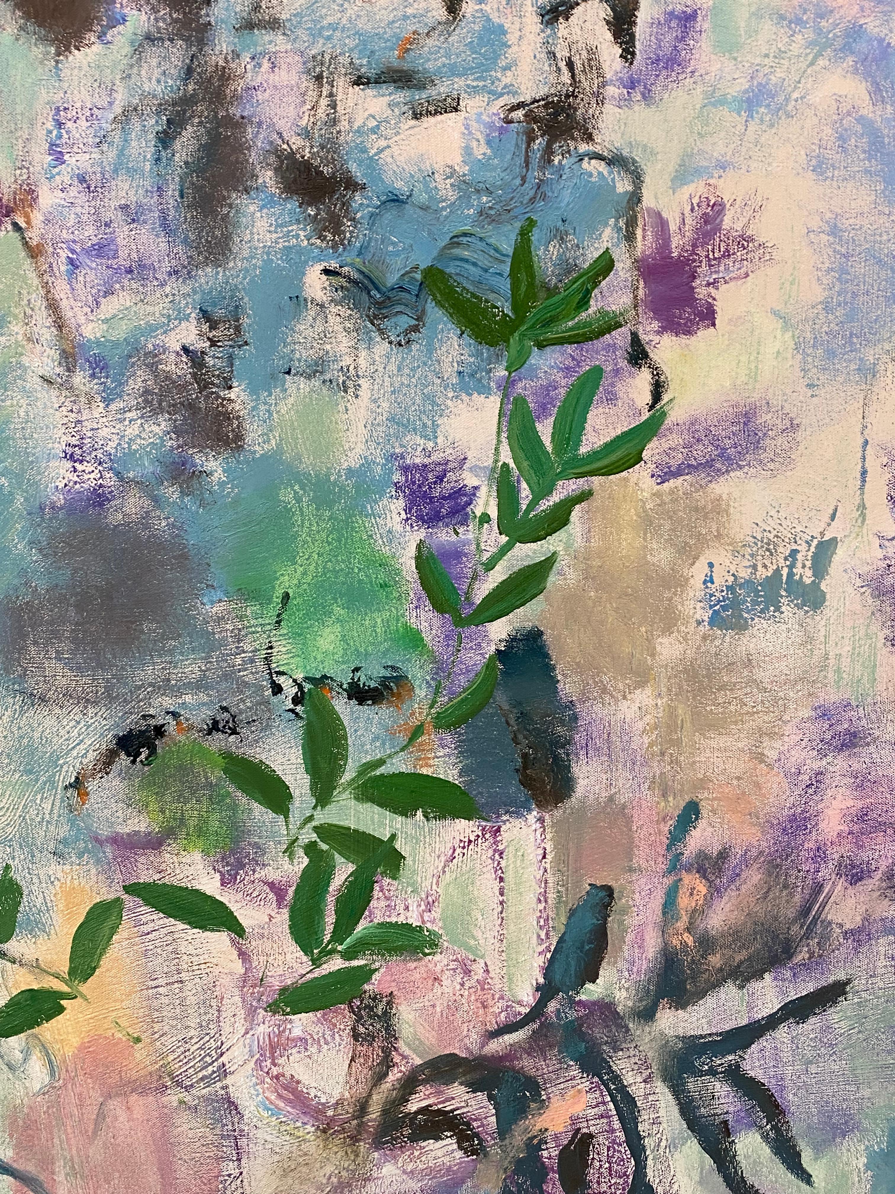 All the Greens of June, Lilac, Blue, Green, Abstract Botanical, Butterfly For Sale 10