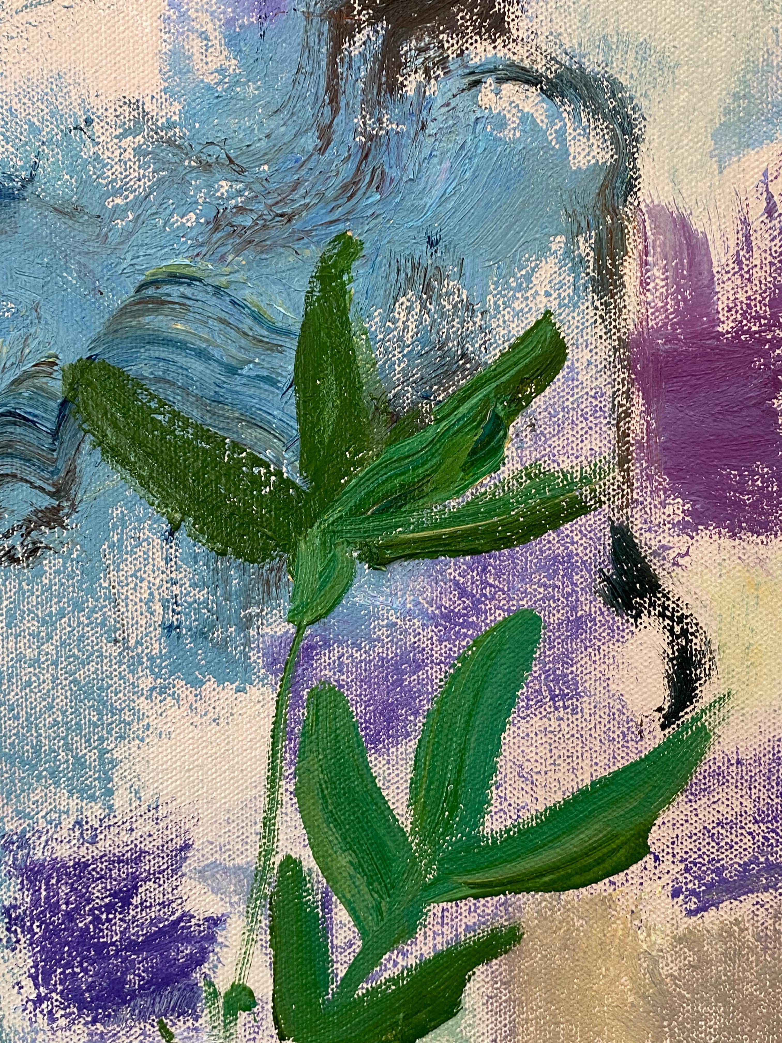 All the Greens of June, Lilac, Blue, Green, Abstract Botanical, Butterfly For Sale 12