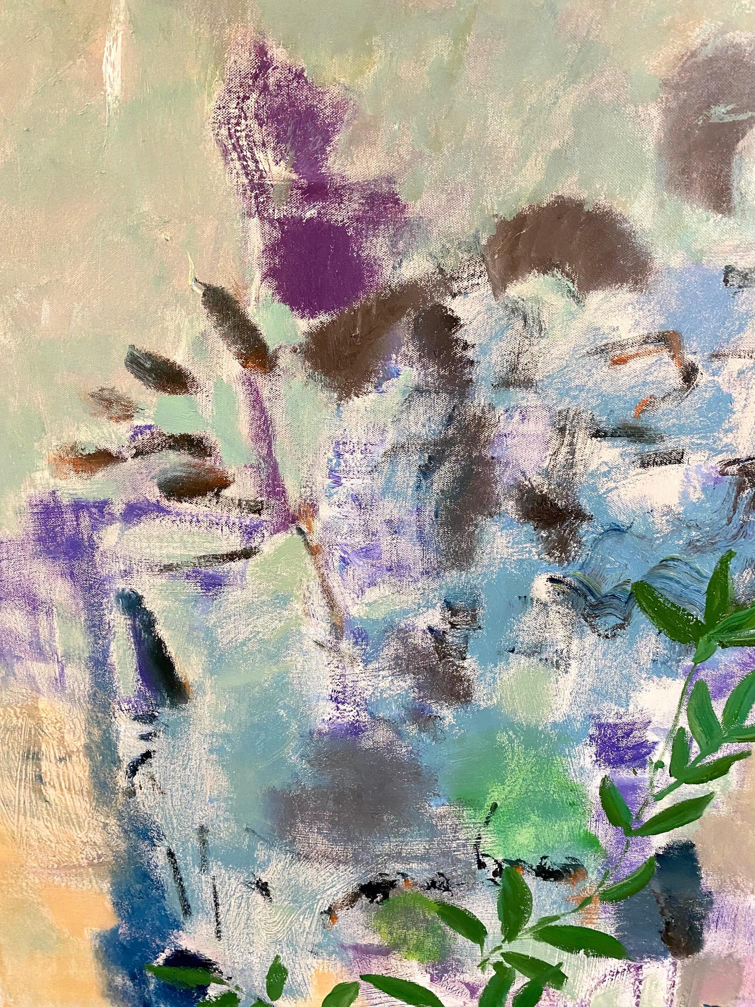 All the Greens of June, Lilac, Blue, Green, Abstract Botanical, Butterfly For Sale 4
