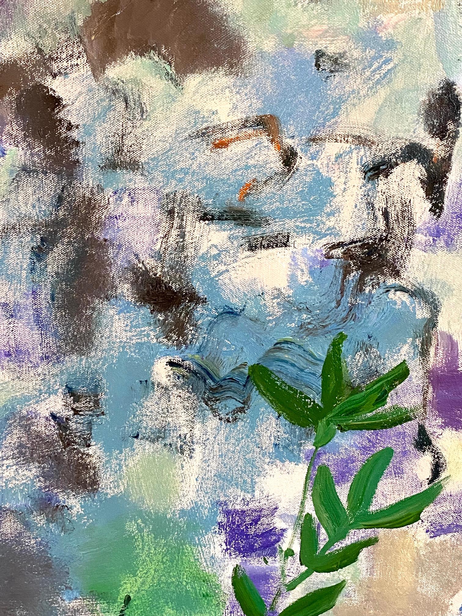 All the Greens of June, Lilac, Blue, Green, Abstract Botanical, Butterfly For Sale 5