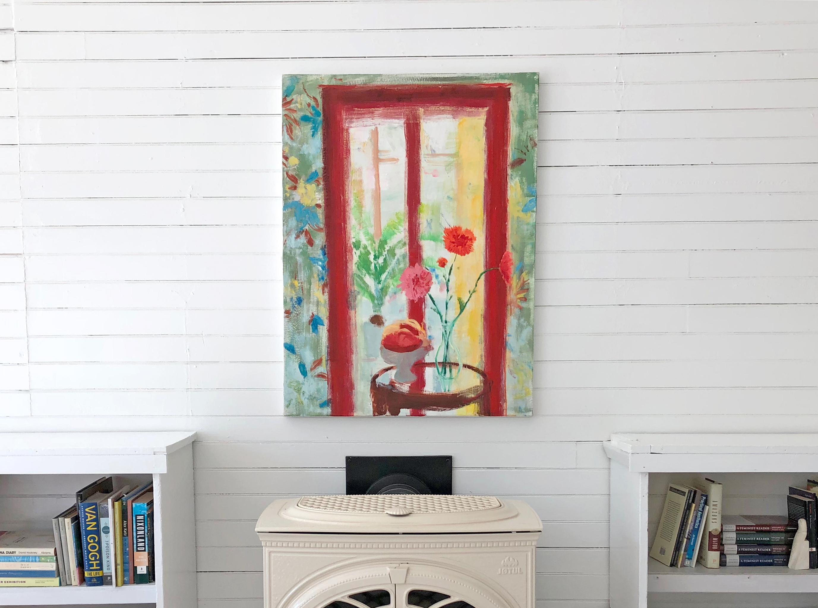 Piazza del Giardino di Arezzo - Fiori di crisantemo giallo rosso frutta Natura morta, 2019 - Painting Contemporaneo di Melanie Parke