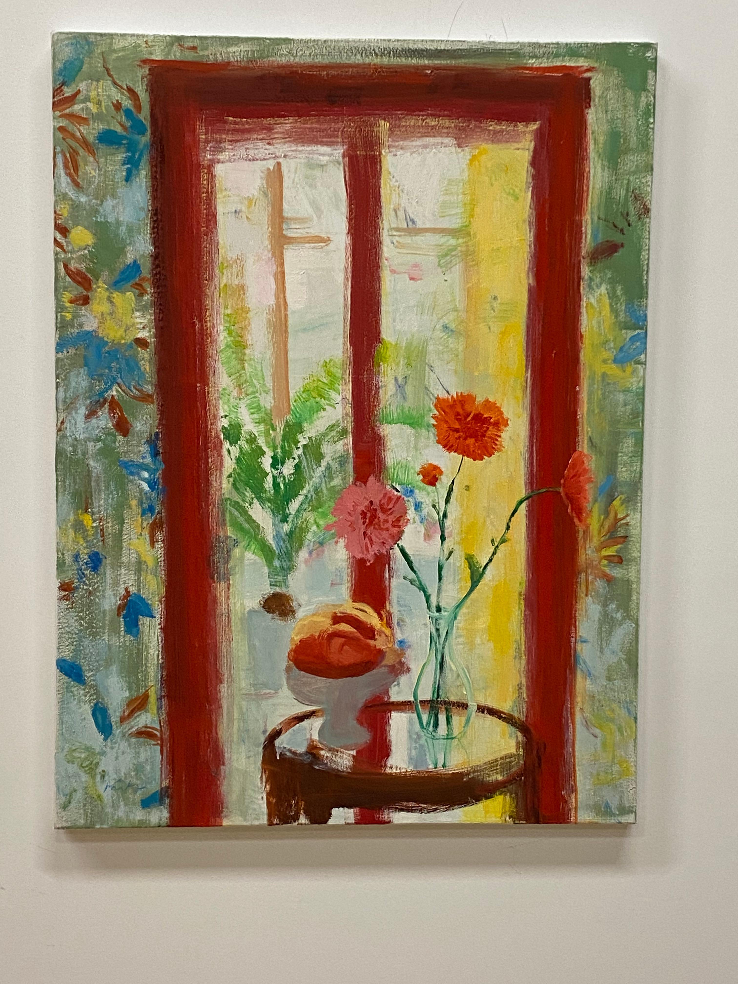 Piazza del Giardino di Arezzo - Fiori di crisantemo giallo rosso frutta Natura morta, 2019 in vendita 1