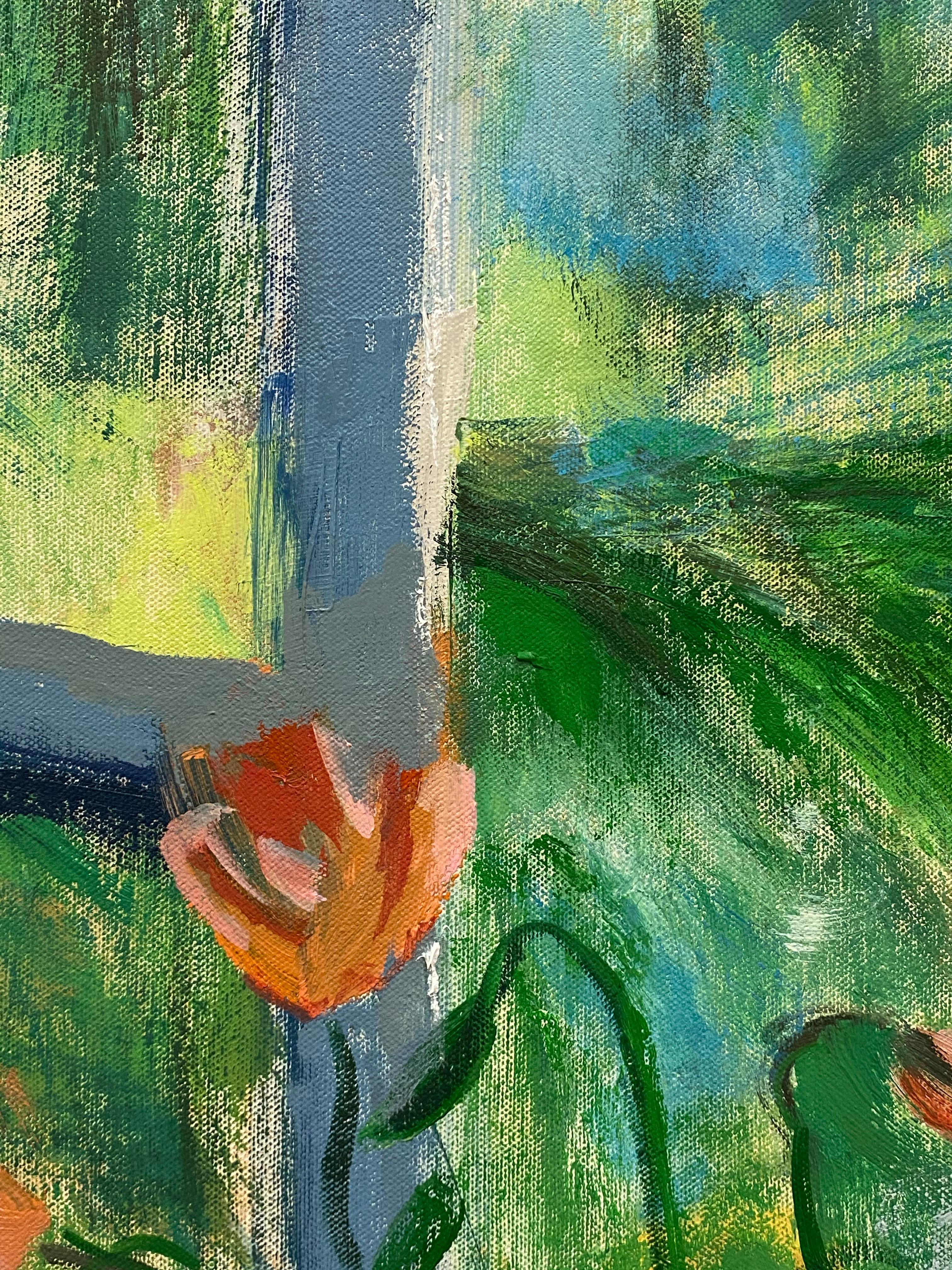 Arezzo Matina - Botanical Still Life Blue Yellow Sunflowers Window, 2021 For Sale 10