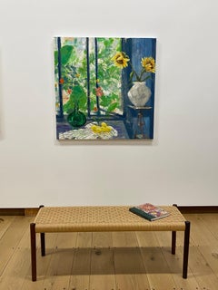 Arezzo Sun - Yellow Sunflowers Blue Interior Botanical Flower Still Life, 2021