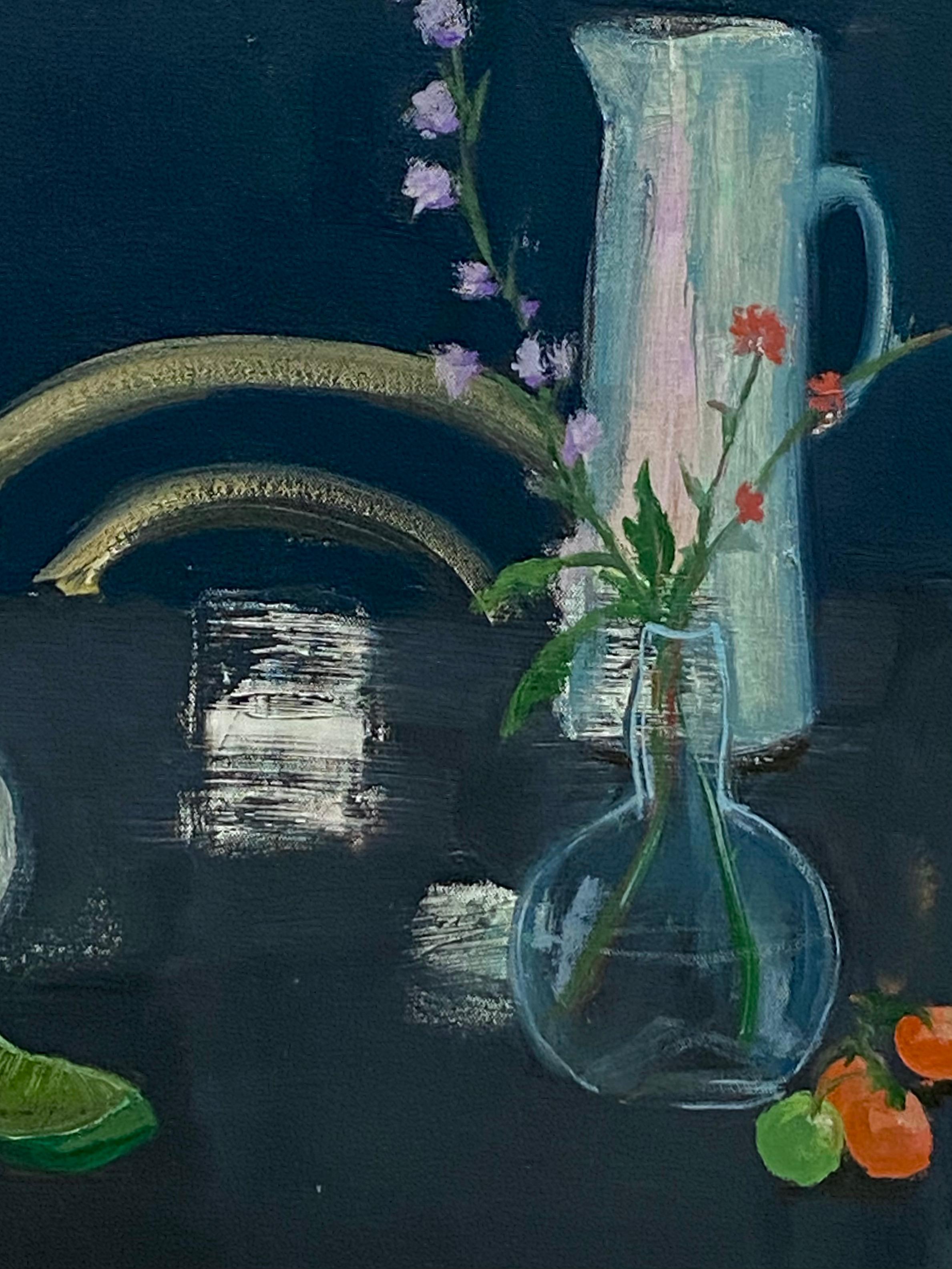 Assam - Pittura a olio contemporanea Sala da pranzo Frutta Fiori Natura morta, 2021 in vendita 4