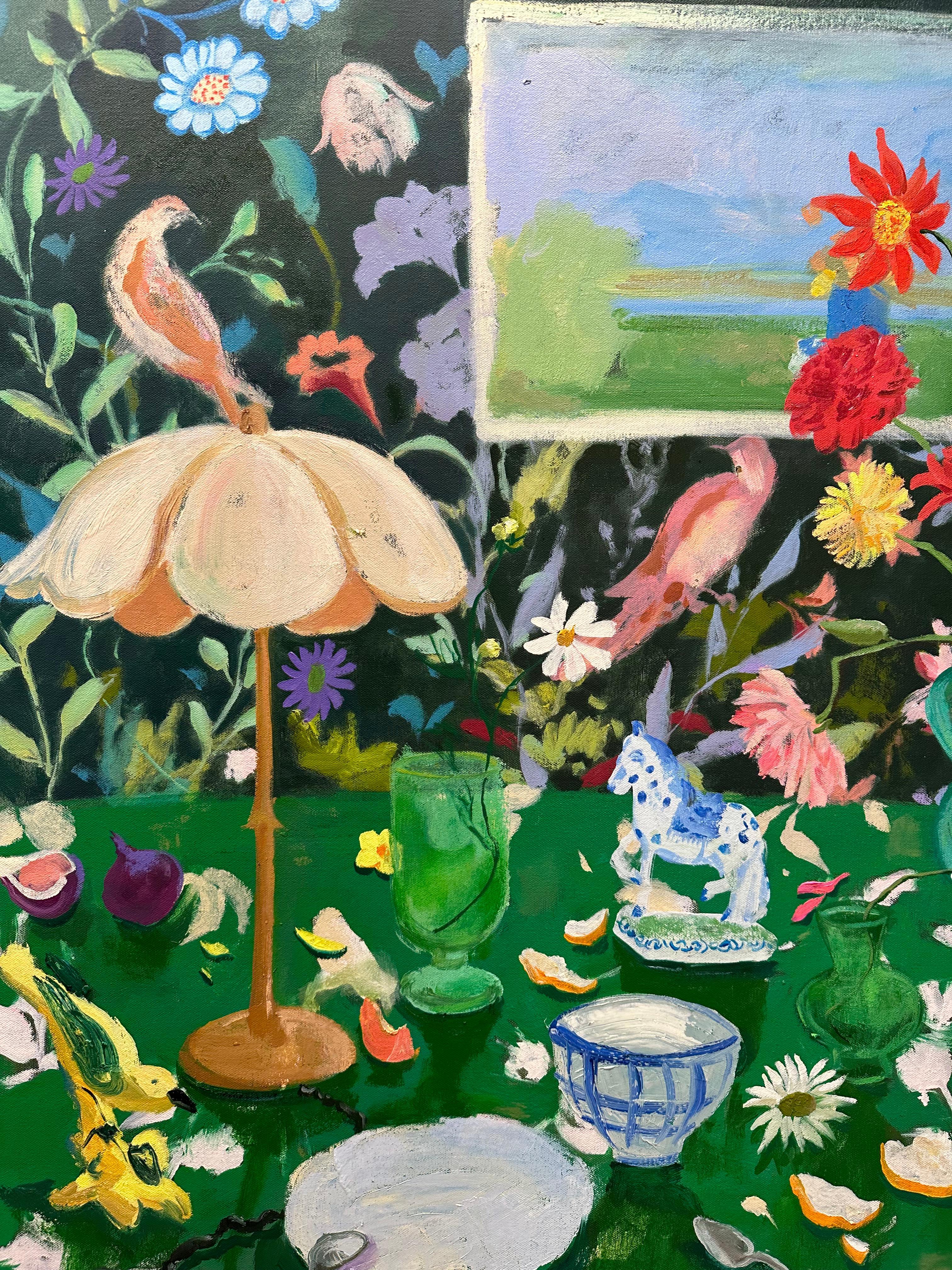 Uccelli e cucchiai - Natura morta botanica Greene & Greene Dahlia Flowers Tea Fruit, 2024 in vendita 7