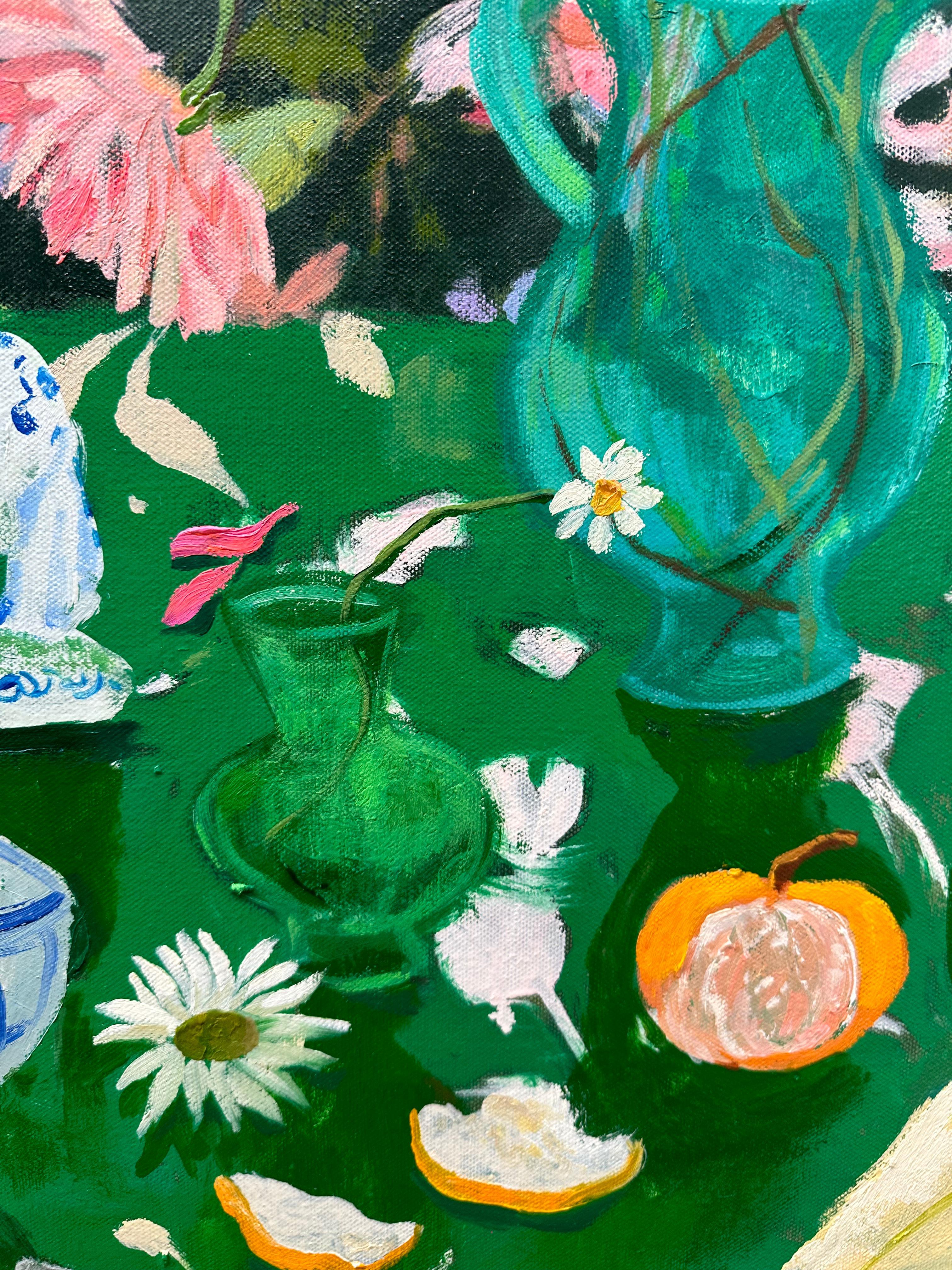 Uccelli e cucchiai - Natura morta botanica Greene & Greene Dahlia Flowers Tea Fruit, 2024 in vendita 4