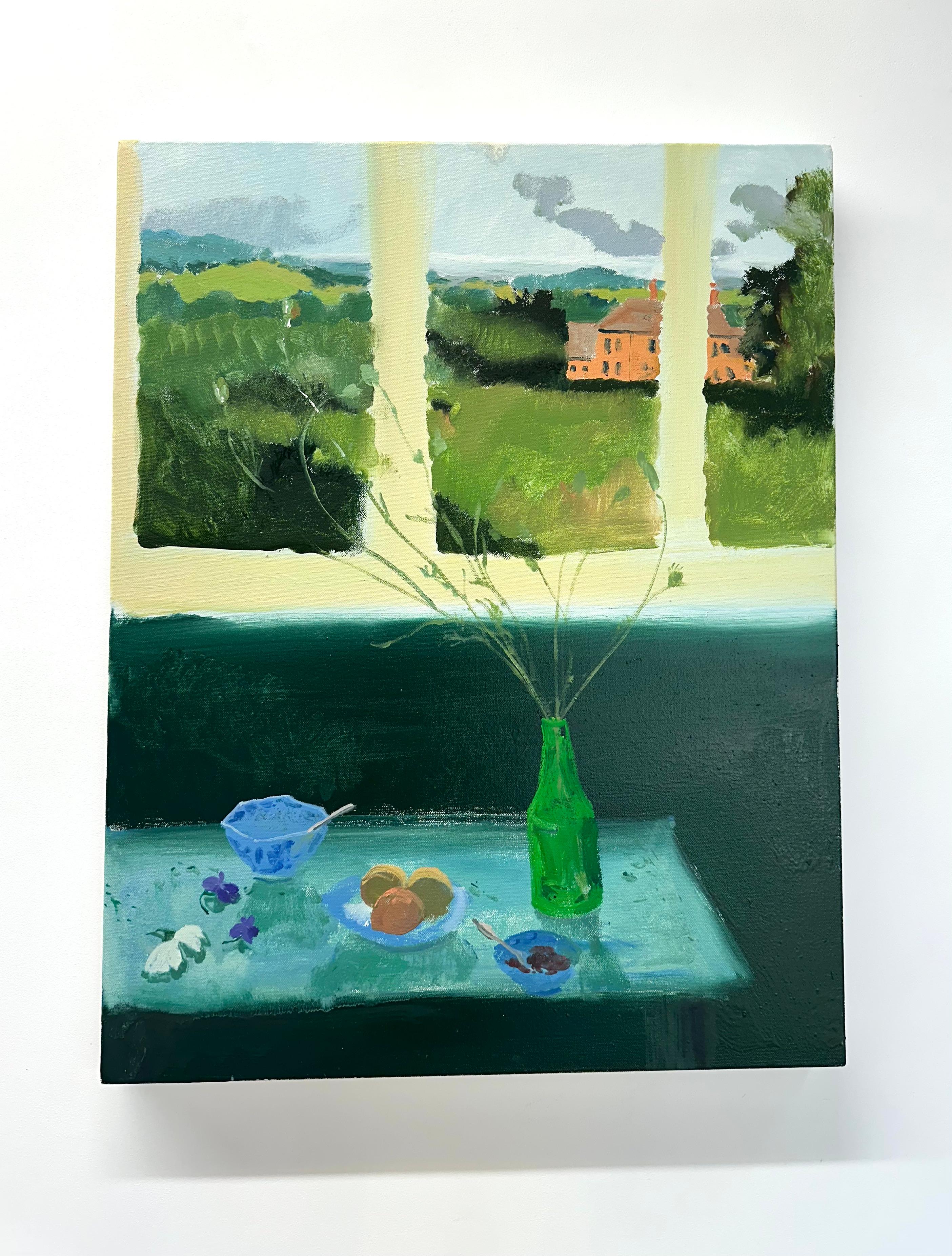 Emerald Manner - Contemporary Still Life Flowers Fruit Landscape Green, 2024 – Painting von Melanie Parke