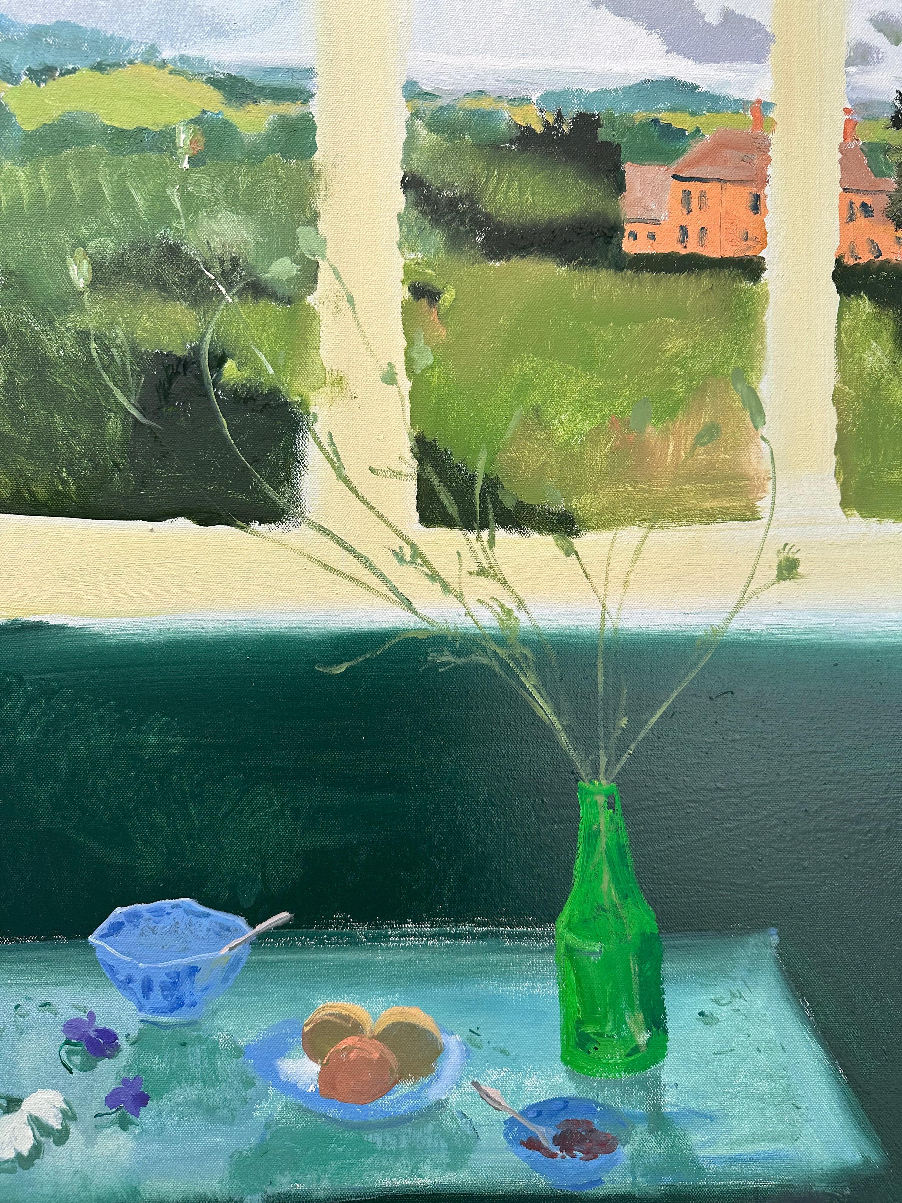 Emerald Manner - Contemporary Still Life Flowers Fruit Landscape Green, 2024 (Blau), Landscape Painting, von Melanie Parke
