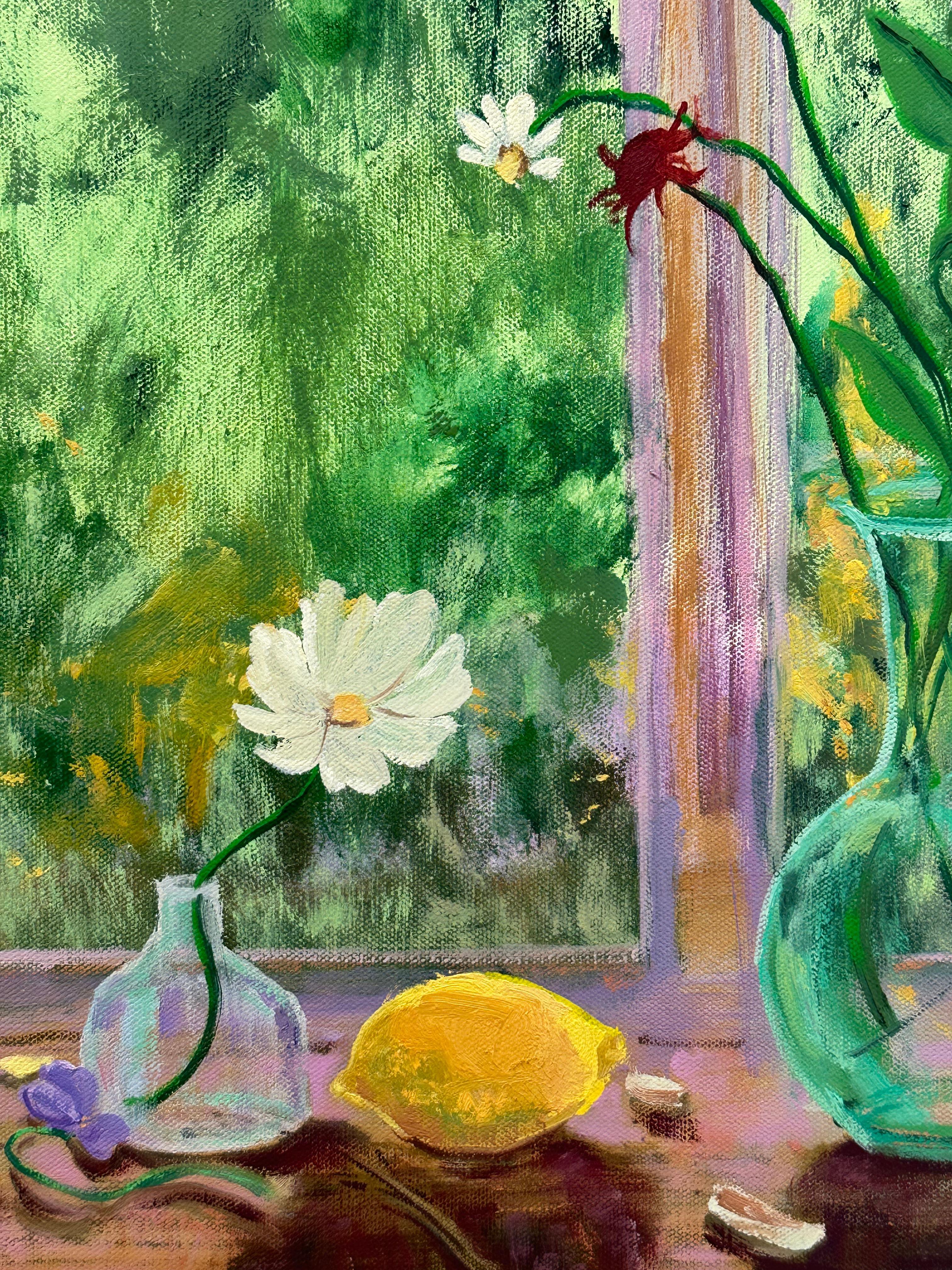 Emerald Rain - Contemporary Still Life Flowers Fruit Landscape Green, 2024 - Contemporain Painting par Melanie Parke