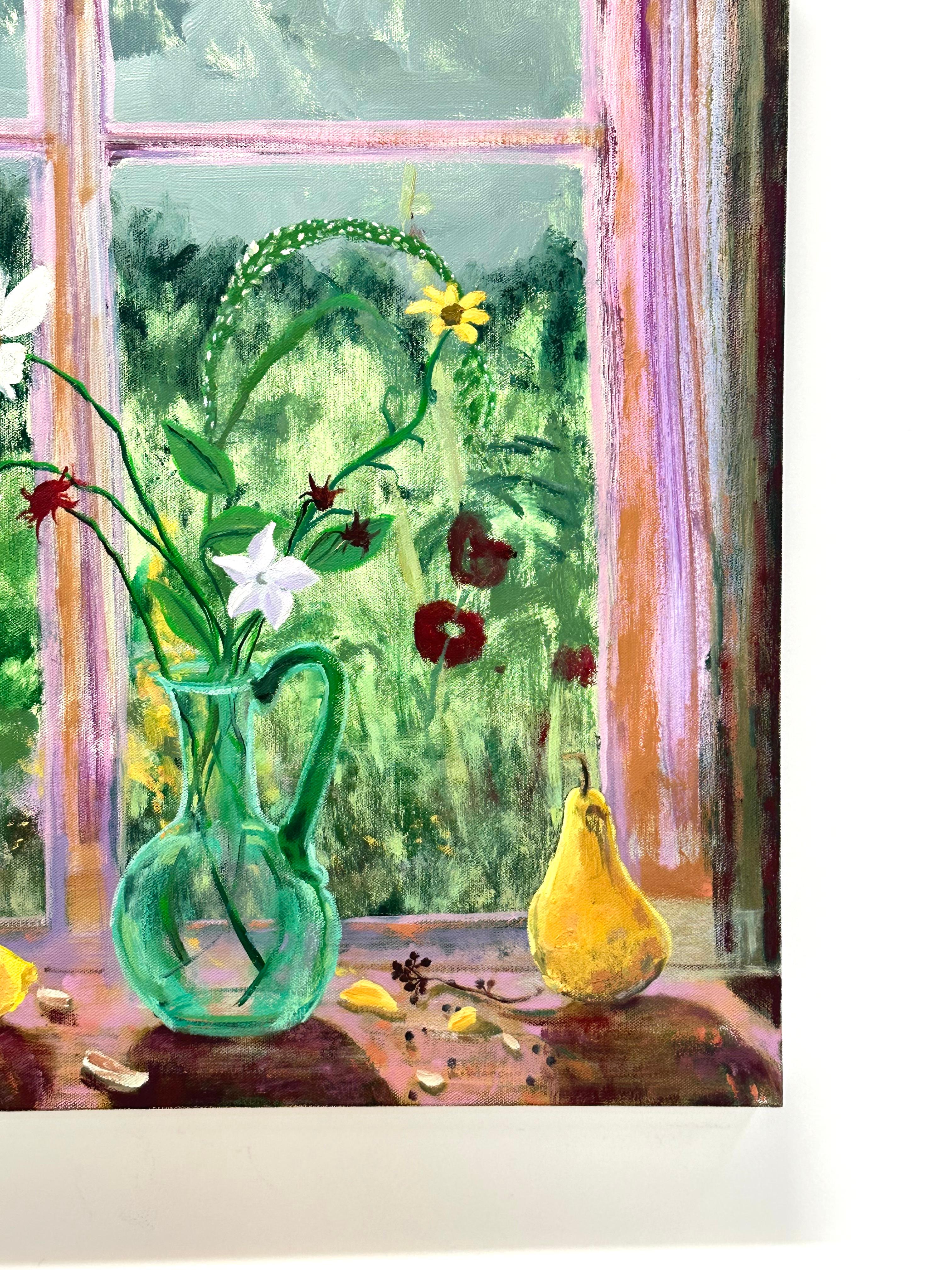 Emerald Rain - Contemporary Still Life Flowers Fruit Landscape Green, 2024 en vente 1