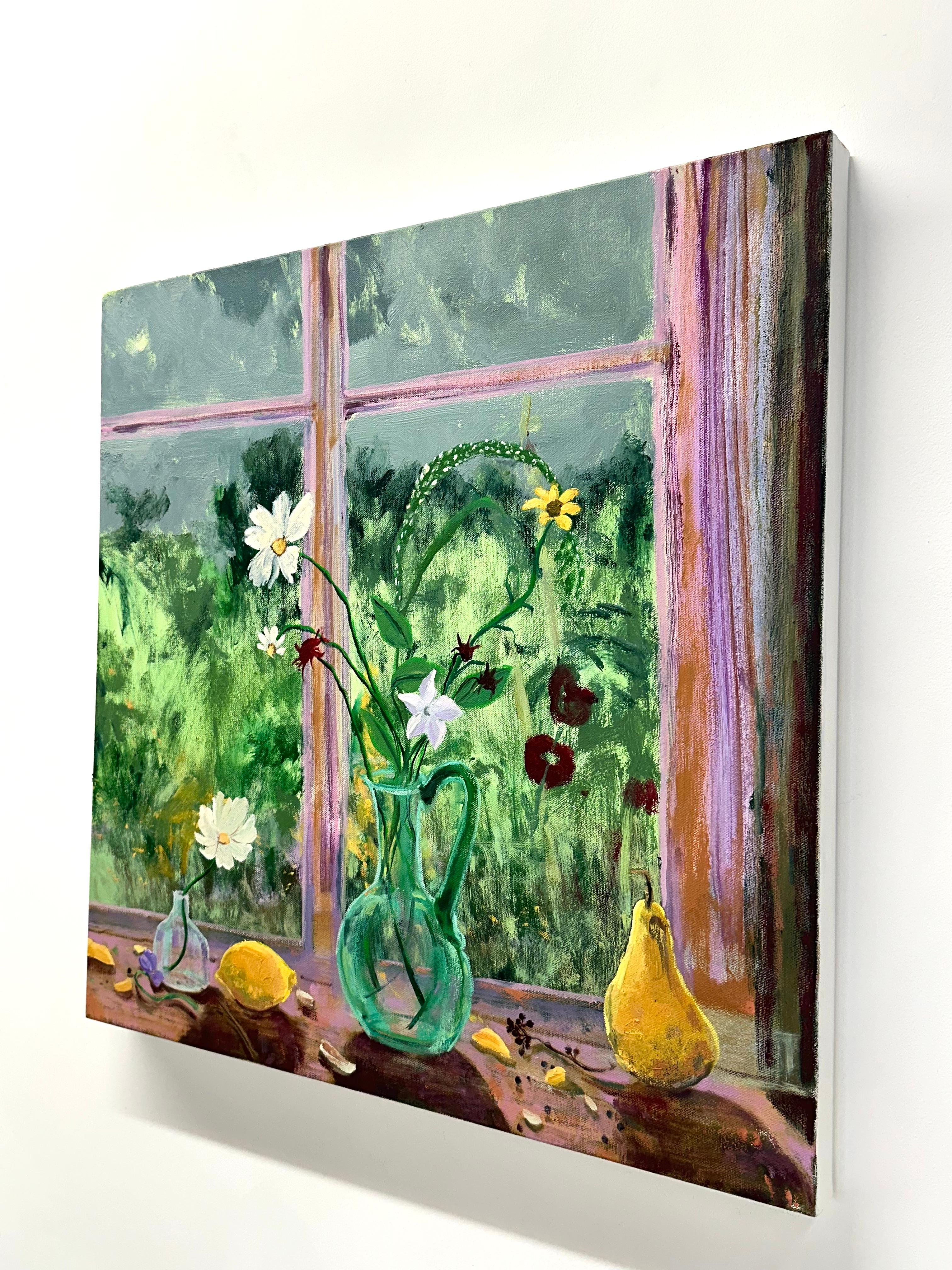 Emerald Rain - Contemporary Still Life Flowers Fruit Landscape Green, 2024 en vente 3