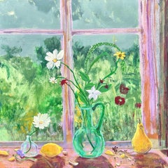 Emerald Rain - Contemporary Still Life Flowers Fruit Landscape Green, 2024