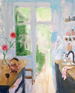 Every Summer, green and blue still life painting oil on canvas 