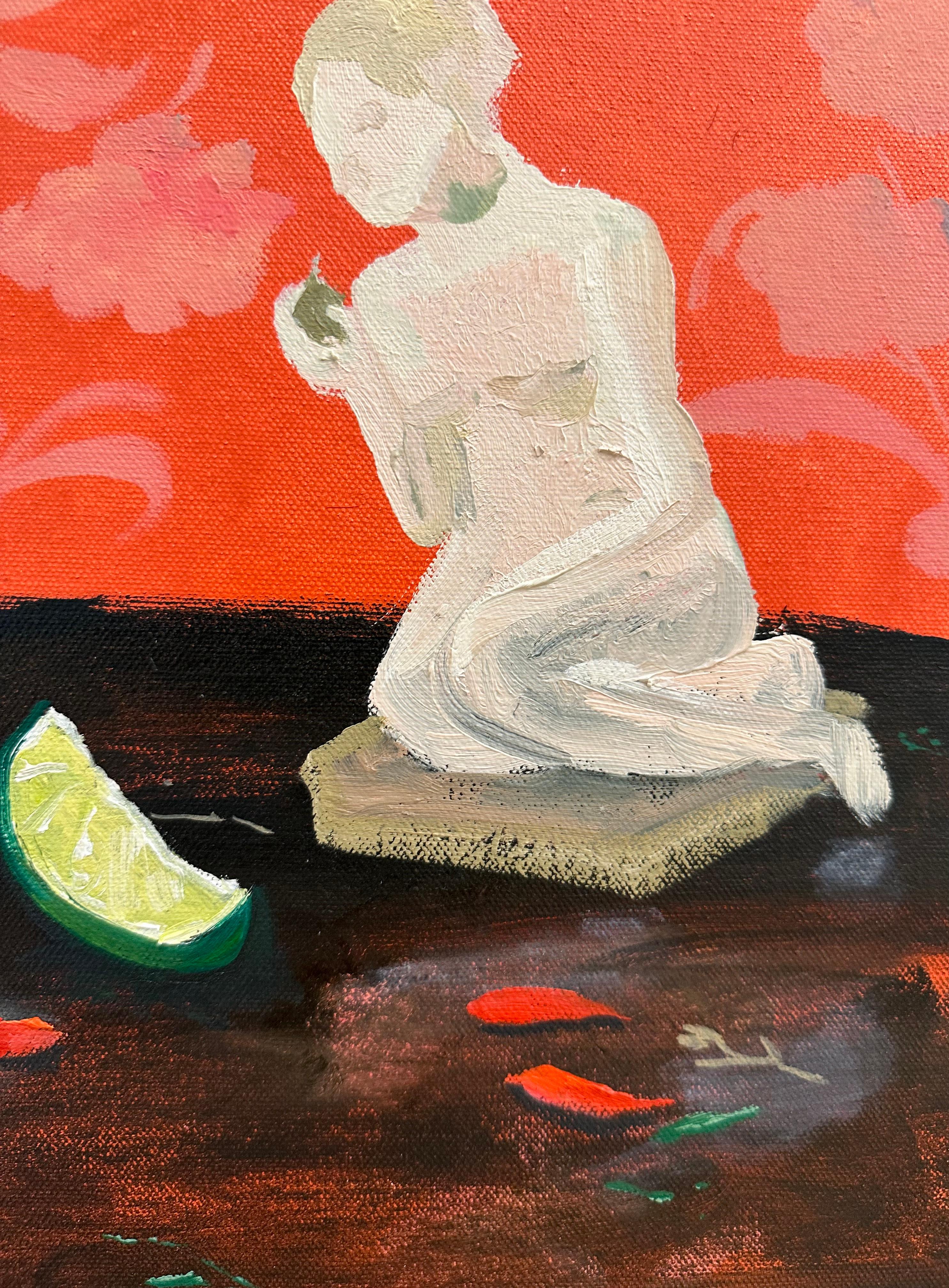 Figue à la main - Coral Red Botanical Interior Flowers Figurine féminine Green Lime en vente 2