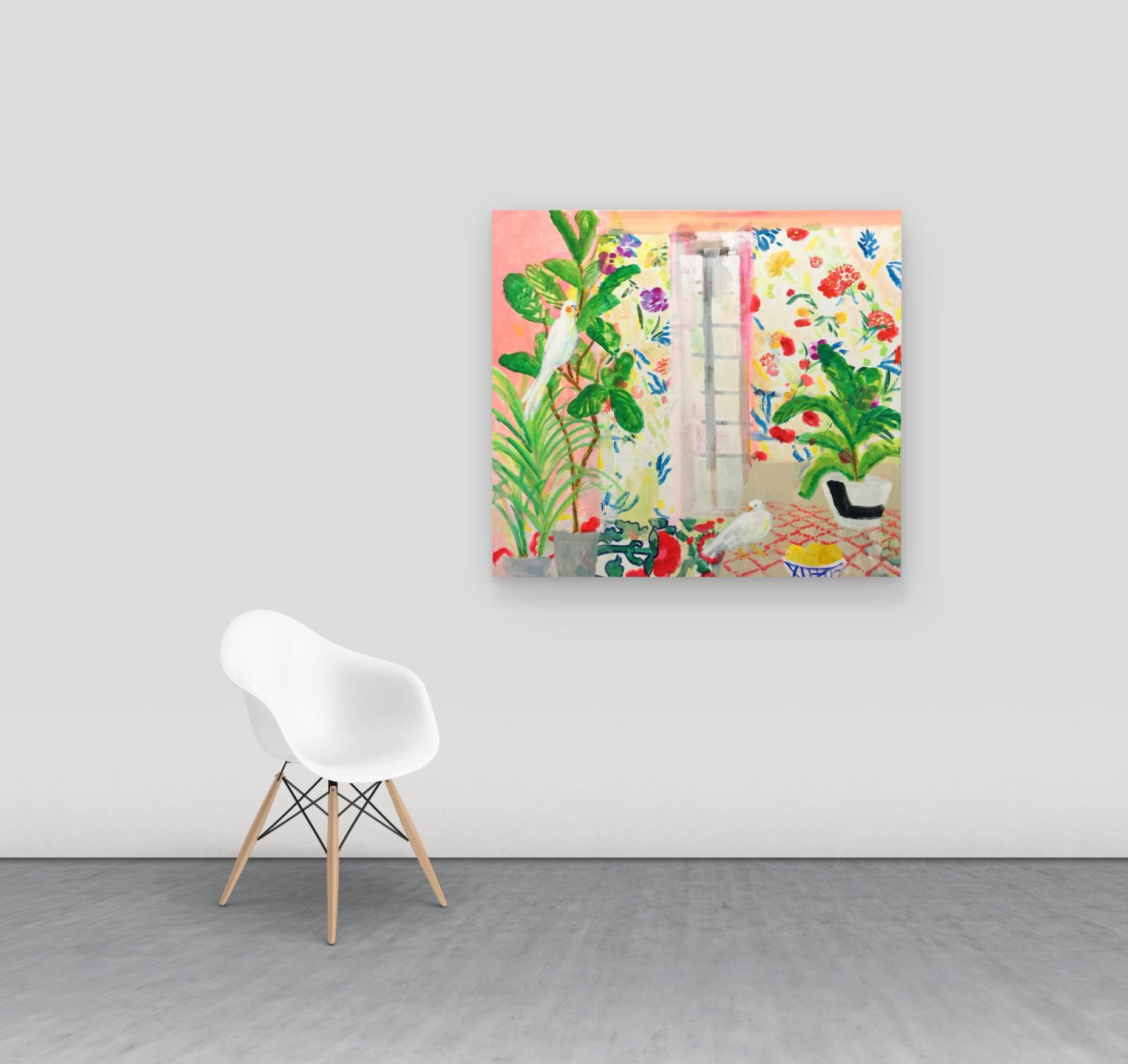 Higos y plumas - Interior contemporáneo Pájaros blancos Plantas verdes Frutas, 2018 en venta 6