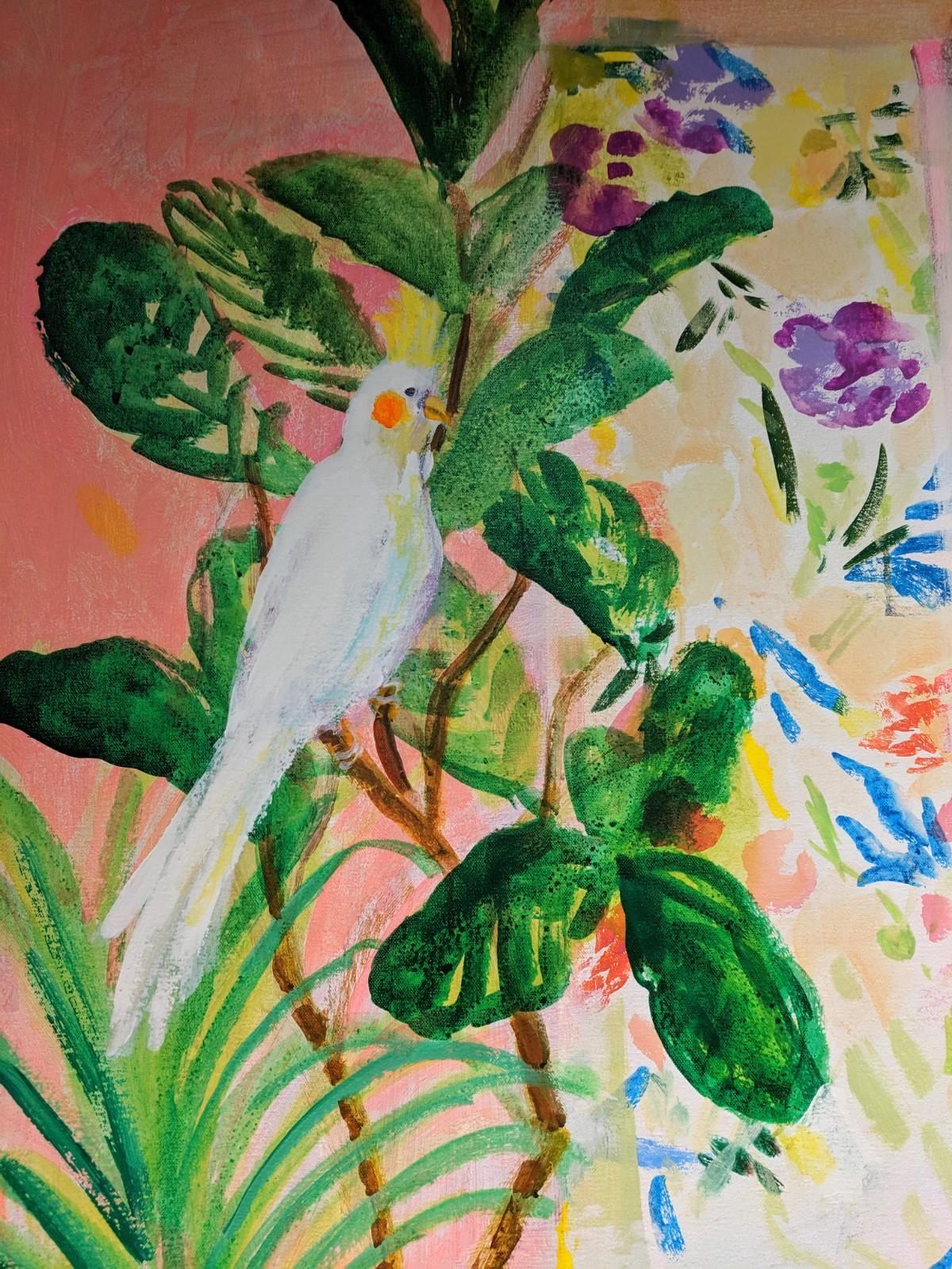 Higos y plumas - Interior contemporáneo Pájaros blancos Plantas verdes Frutas, 2018 en venta 1