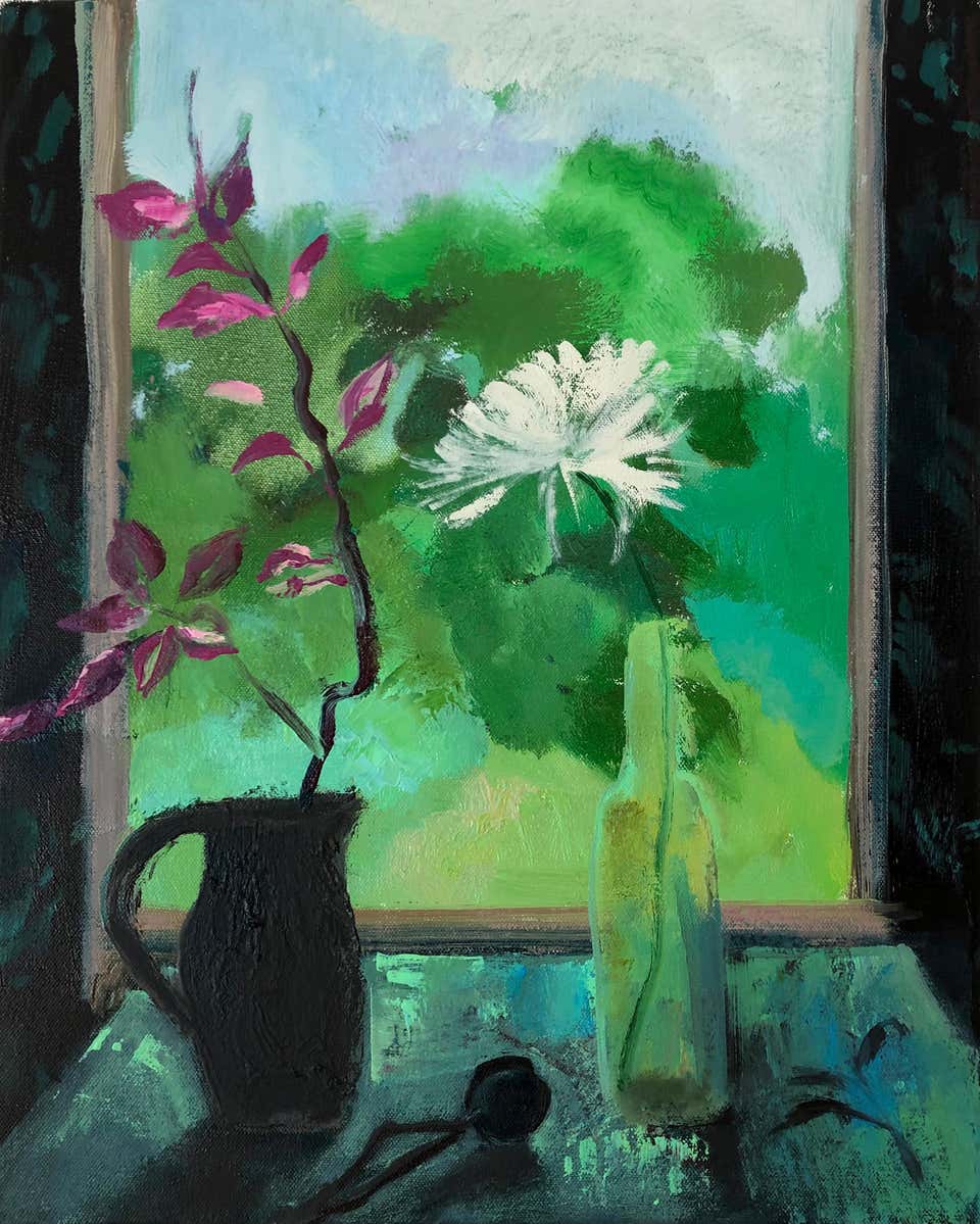 Melanie Parke - Two Stem Still, impressionist floral still life oil ...