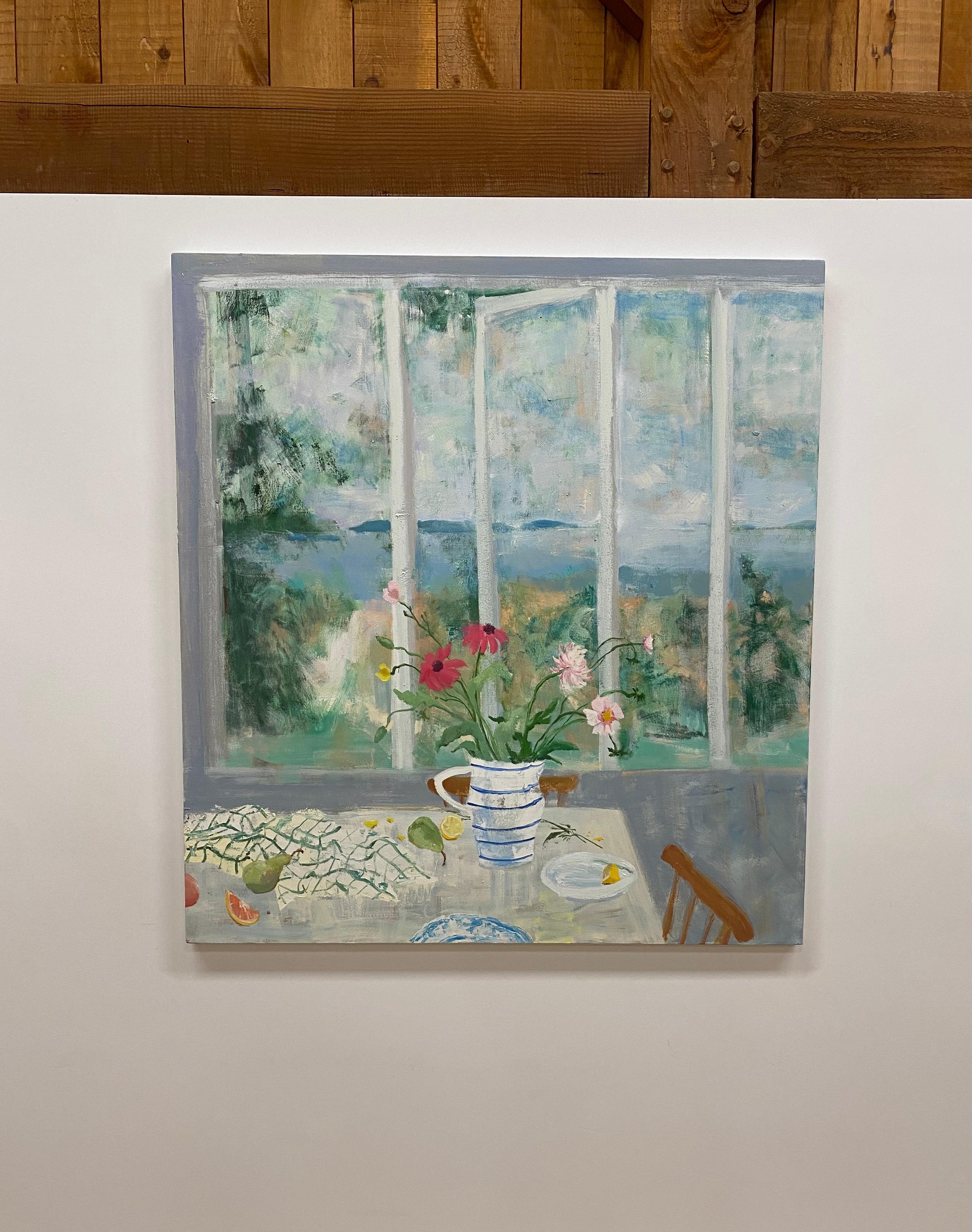 Poires de l'île, paysage lacustre, fleurs, fruits Nature morte botanique de salle à manger - Painting de Melanie Parke