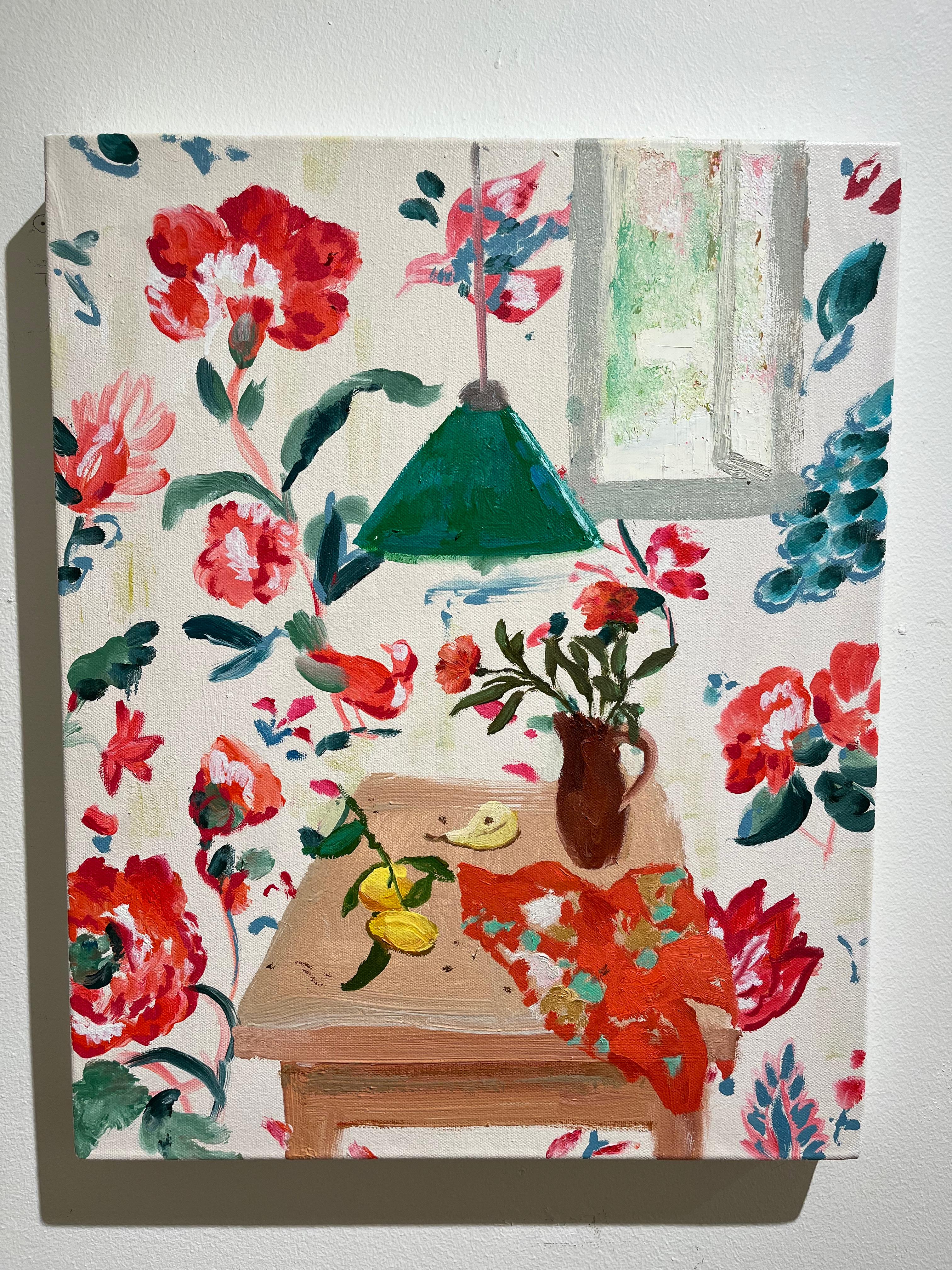 Jasmine Pear, 2022, oil on canvas, impressionist interior & still life painting - Painting by Melanie Parke