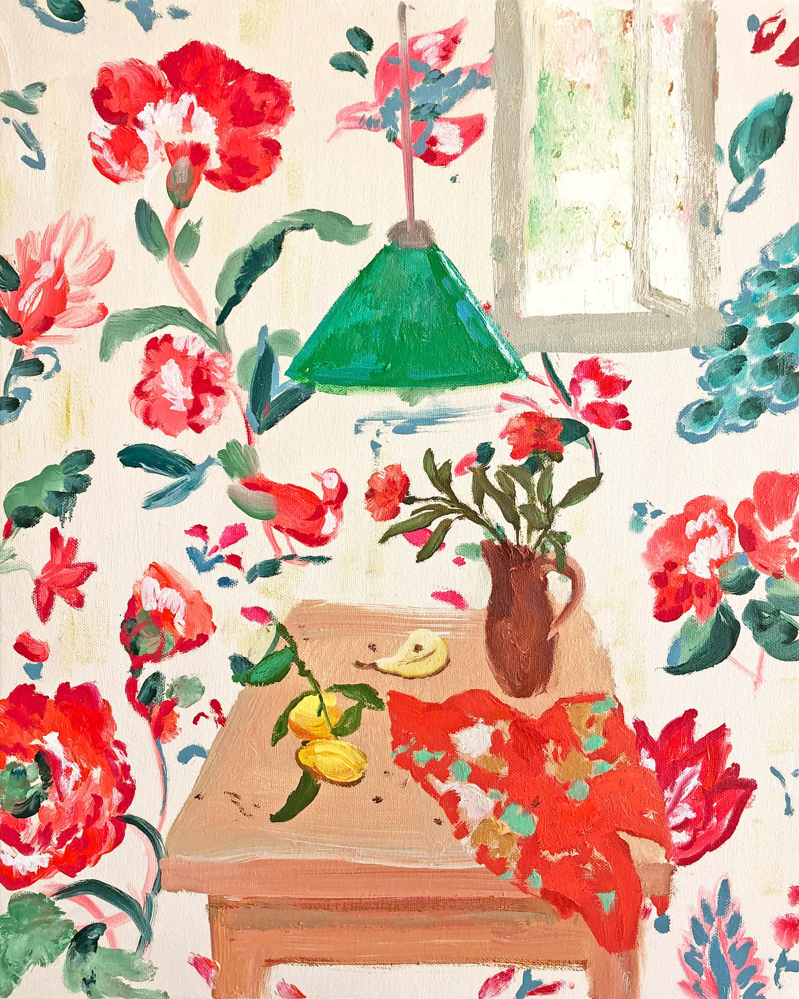 Melanie Parke Interior Painting – Jasmine Pear, 2022, Öl auf Leinwand, impressionistisches Interieur- und Stilllebenmalerei