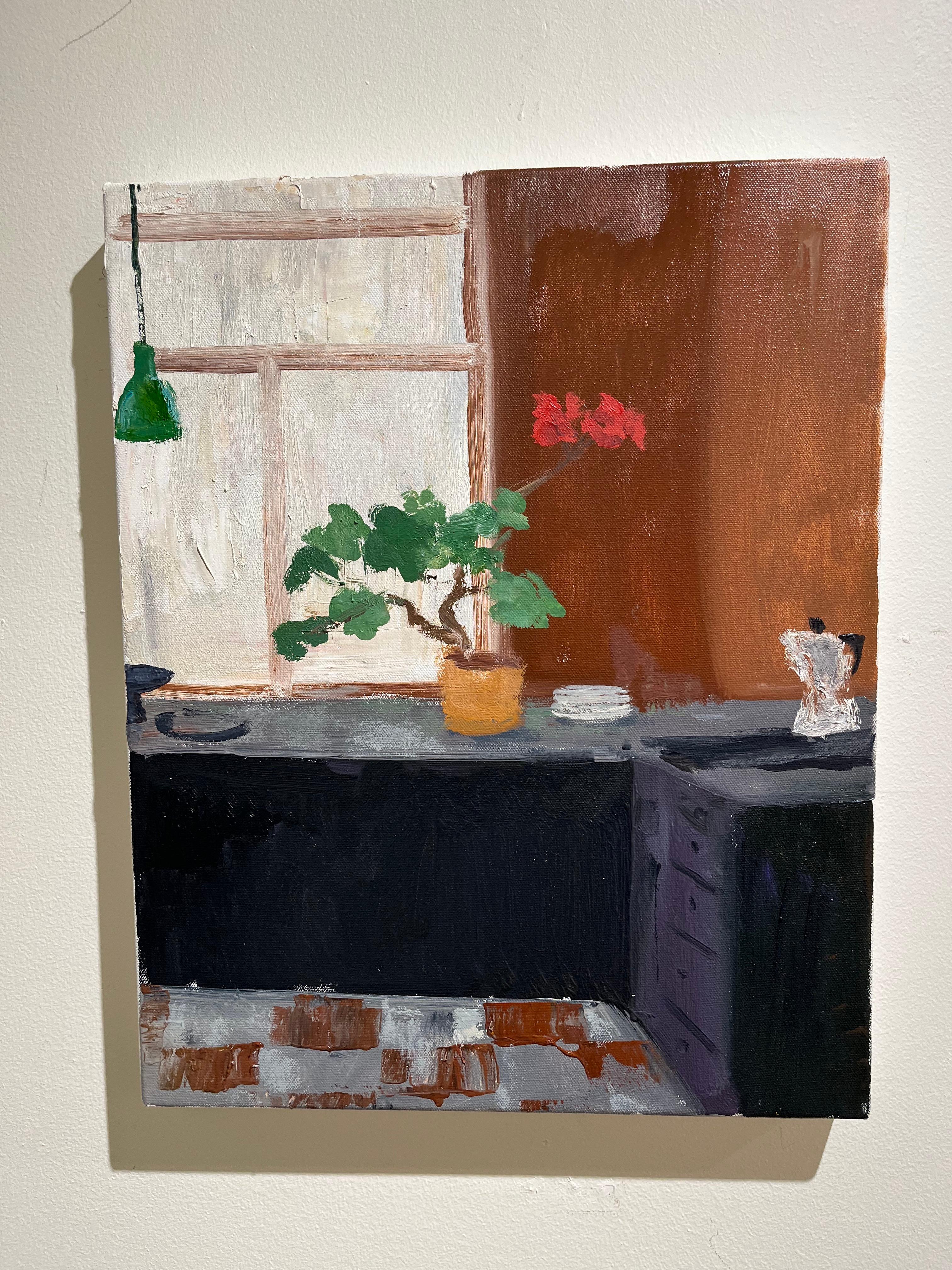 Kitchen Cranesbill, 2022, impressionist interior and still life painting - Painting by Melanie Parke
