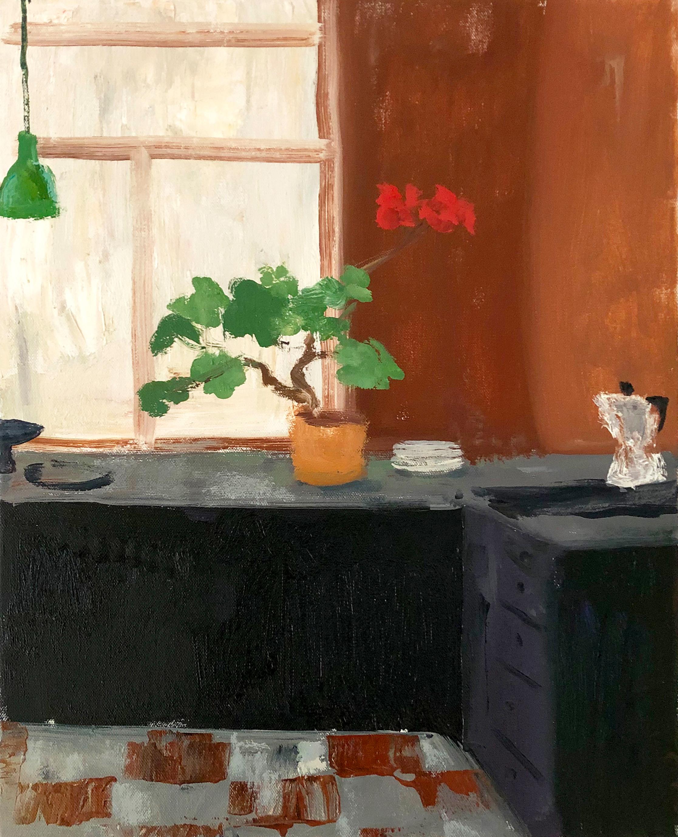 Melanie Parke Interior Painting - Kitchen Cranesbill, 2022, impressionist interior and still life painting