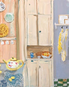 Lemon Cupboard, pastel purple and pink still life painting oil on canvas 