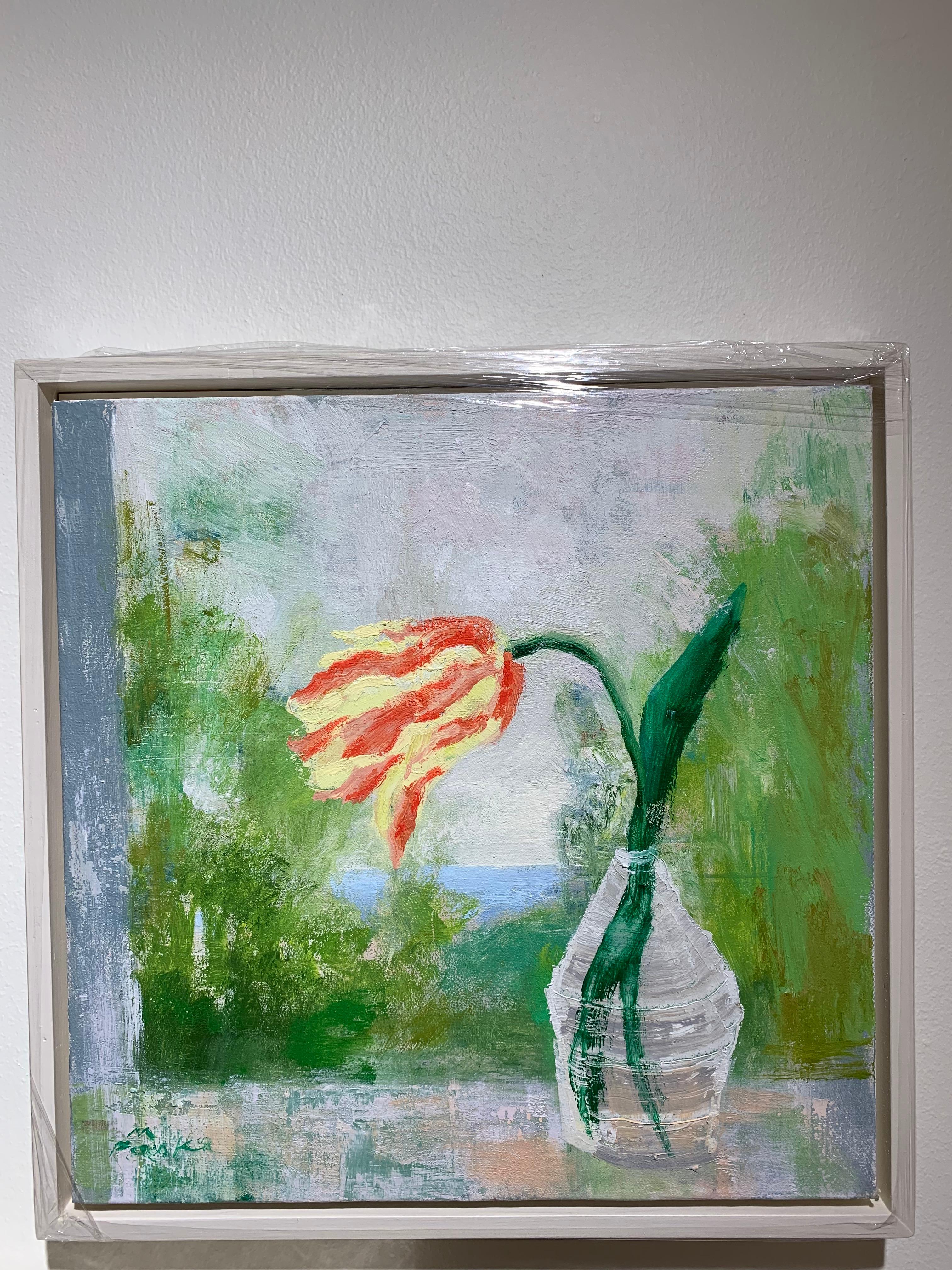 Melanie Parke, Sunday Tulip, impressionist oil on canvas floral still life, 2019 1