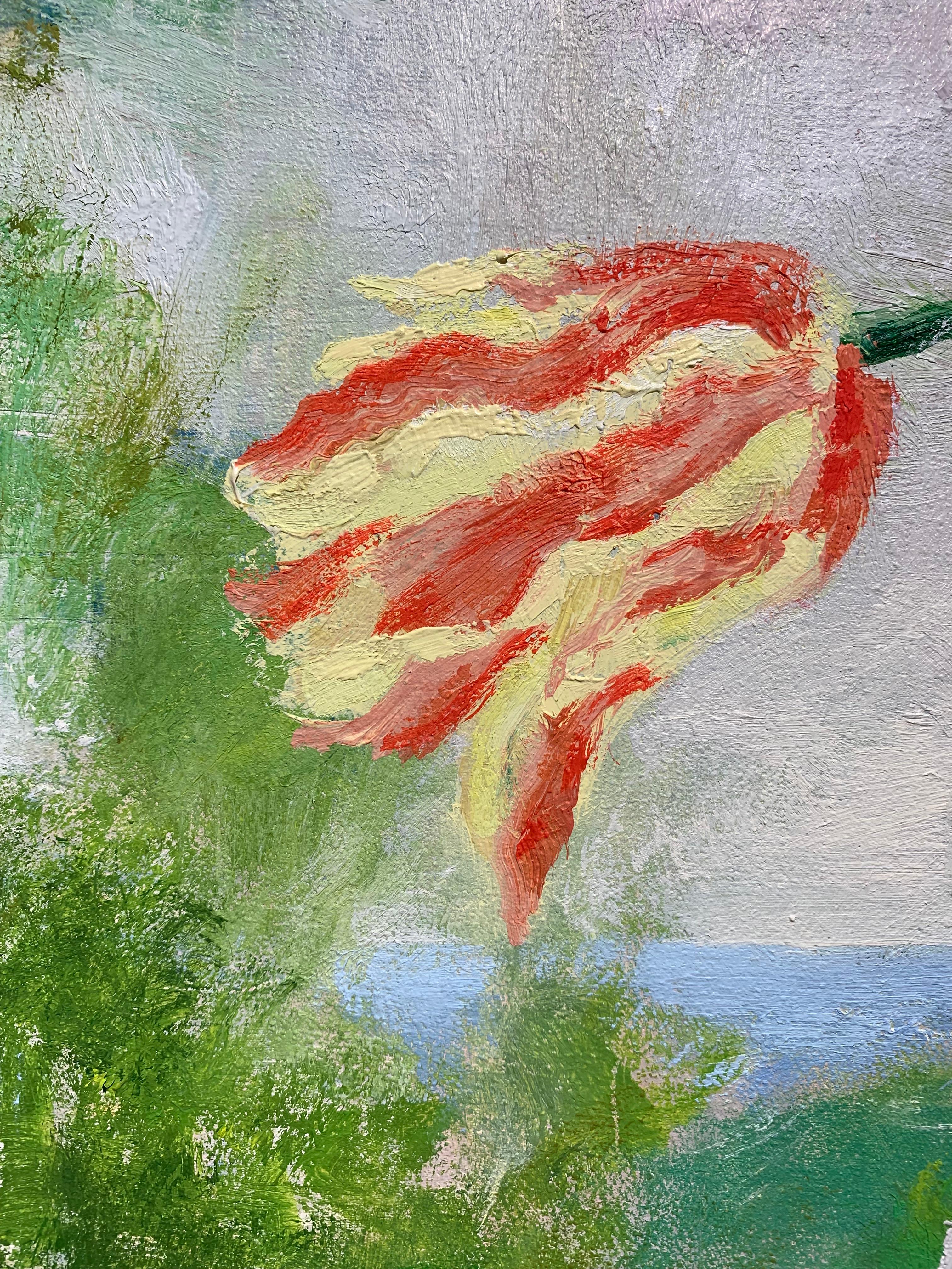 Melanie Parke, Sunday Tulip, impressionist oil on canvas floral still life, 2019 2