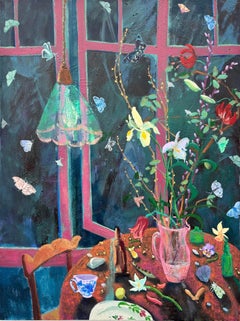 Las noches son para las polillas - Bodegón contemporáneo Flores Ventana nocturna, 2024