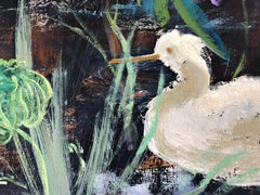 Notte, Horizontal Painting, Egret Birds, Fountain, Flowers, Green Leaves, Fruits