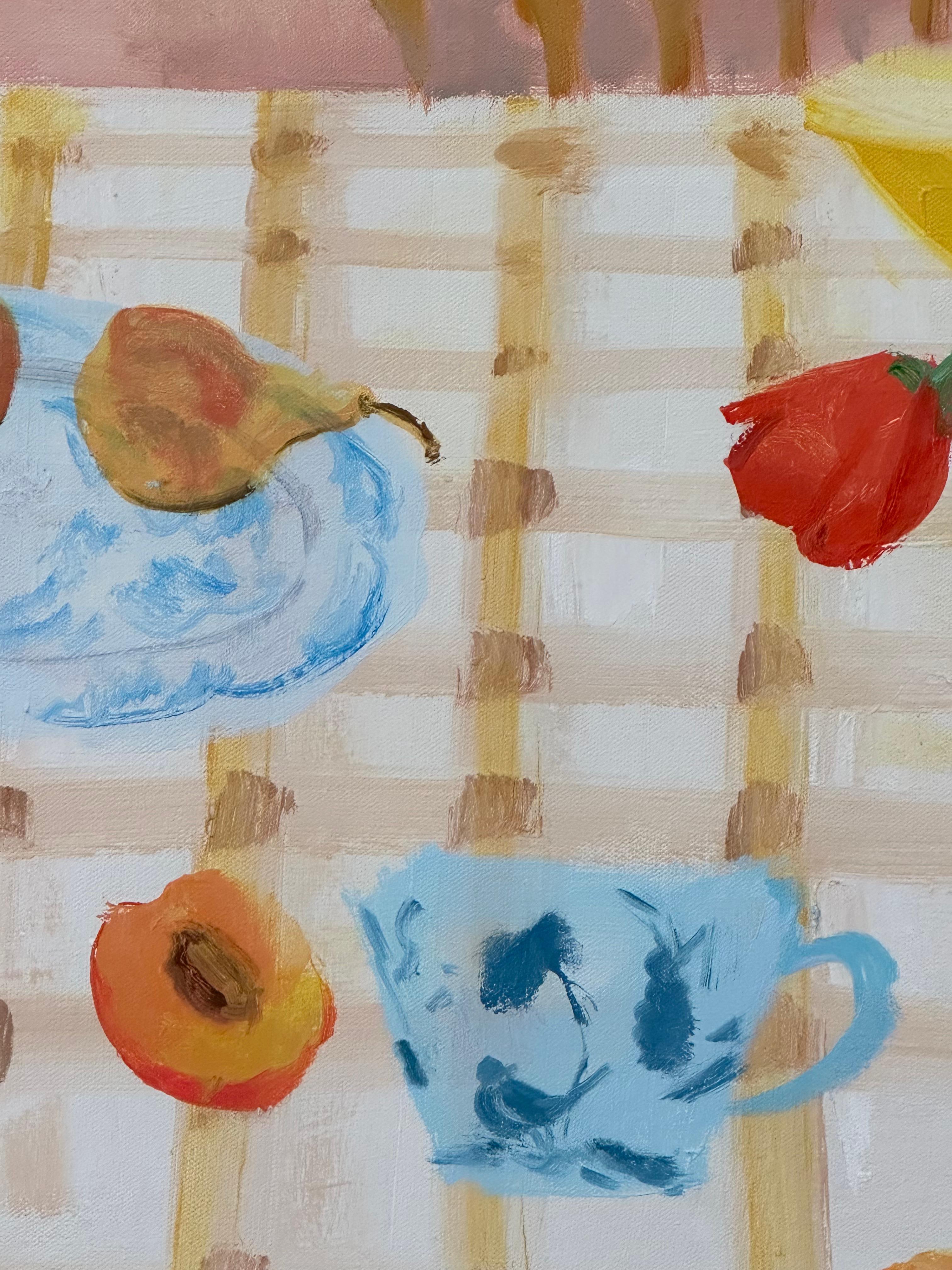 Pêches et tiges - Nature morte contemporaine Tulipes Fruits Fleurs Salle à manger, 2022 en vente 5