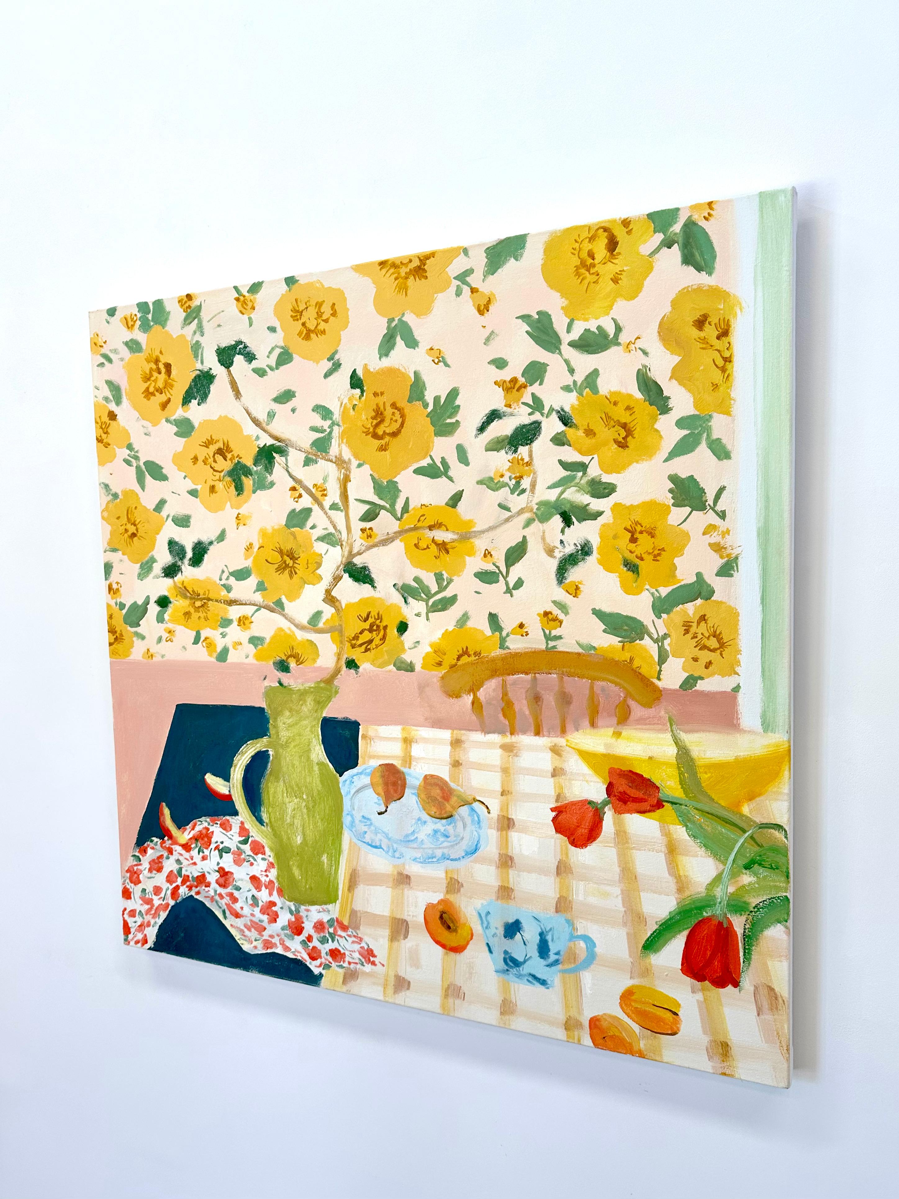 Pêches et tiges - Nature morte contemporaine Tulipes Fruits Fleurs Salle à manger, 2022 en vente 8
