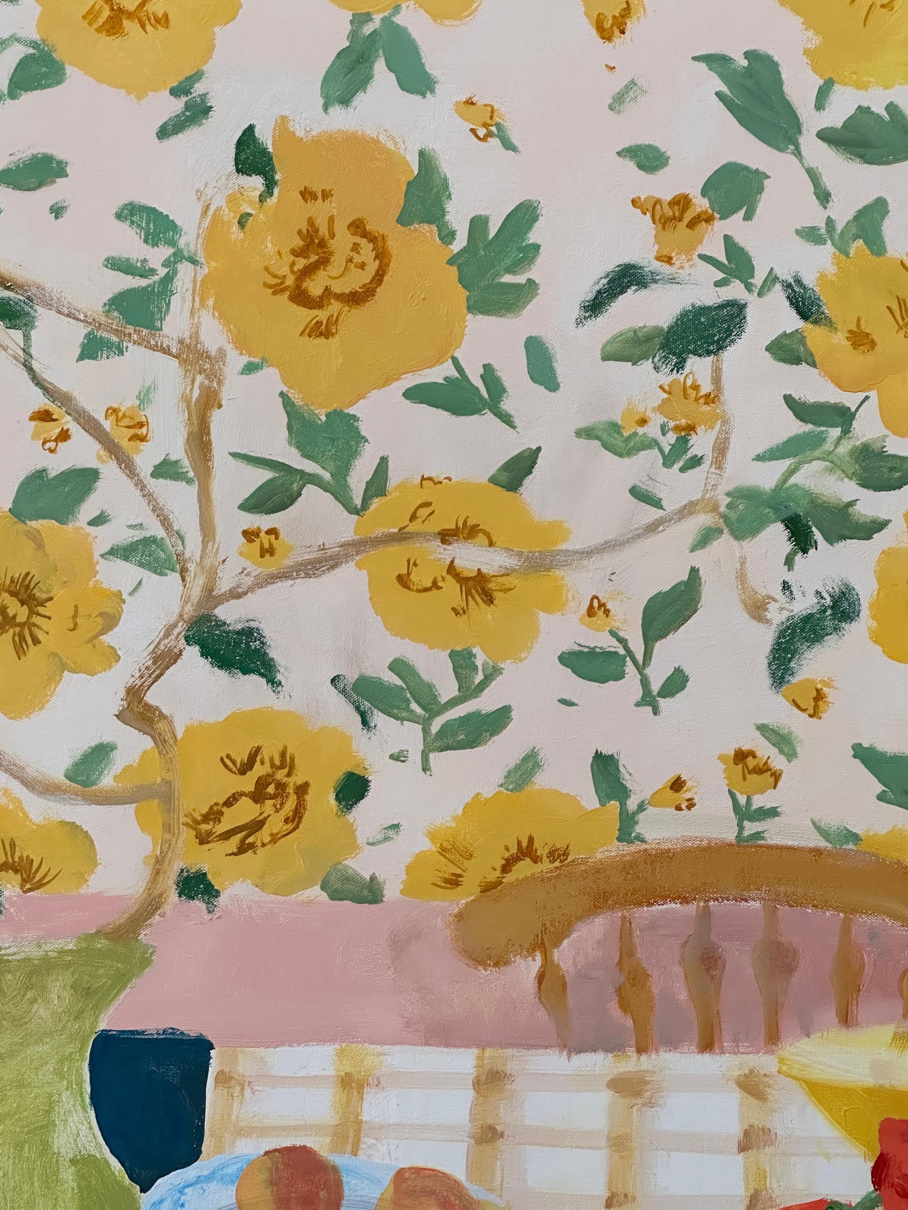 Pêches et tiges - Nature morte contemporaine Tulipes Fruits Fleurs Salle à manger, 2022 en vente 3