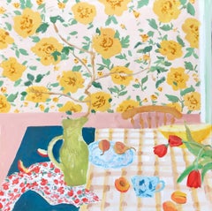 Peaches and Stems - Contemporary Still Life Tulips Fruit Flowers Dining, 2022